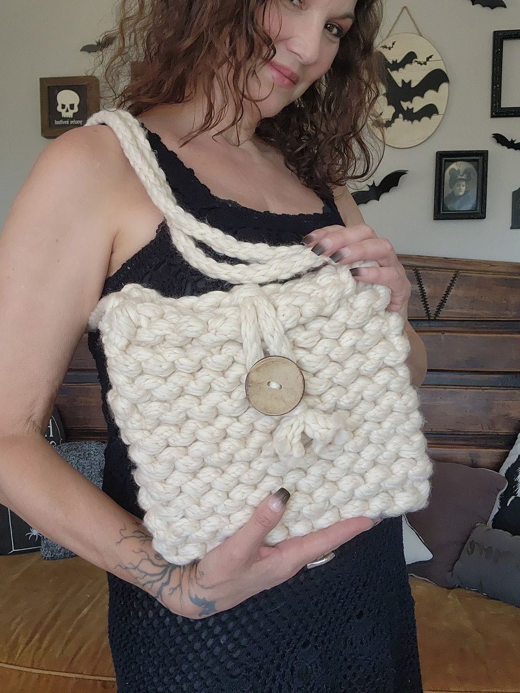 The Cottonwood Handknit Shoulder Bag in Ivory
