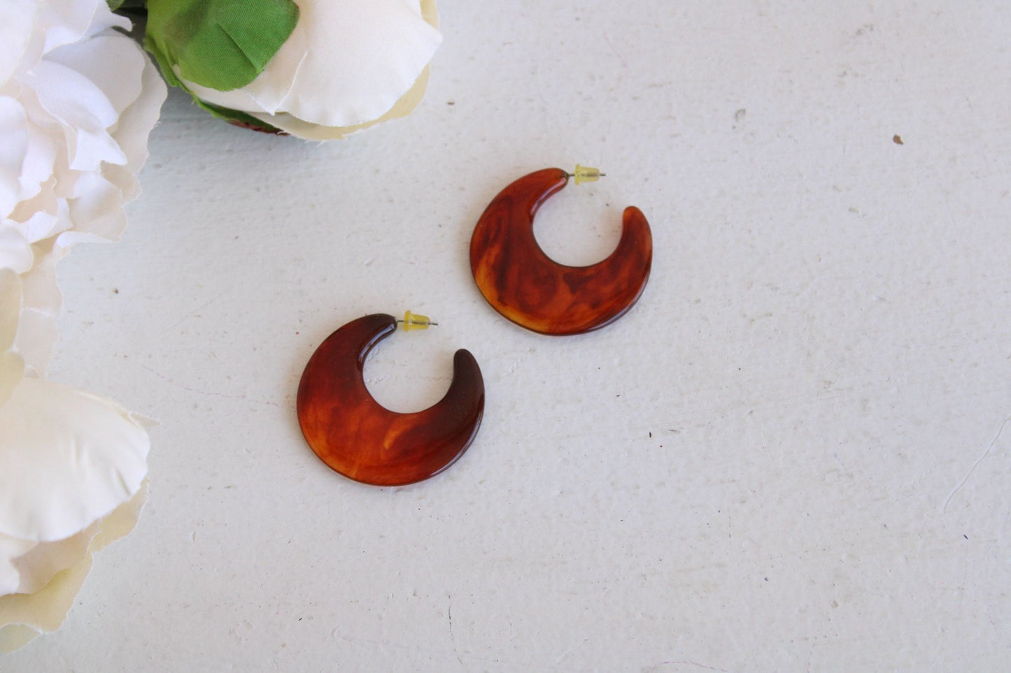 Vintage Brown Lucite Crescent Moon Earrings