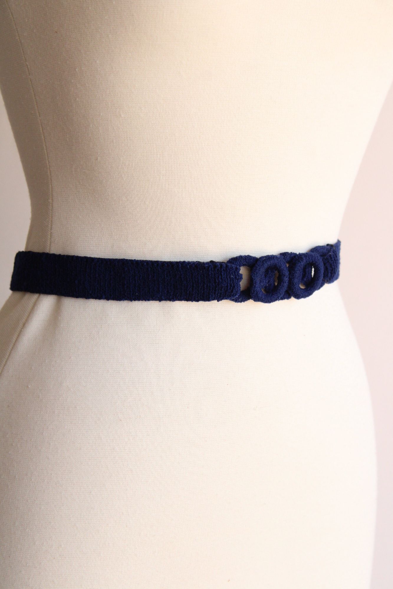 Vintage 1930s Navy Blue Knit Belt with Buckle