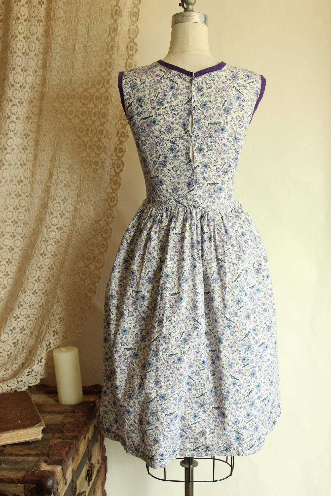 Vintage 1950s Bluebird Print Dress with Pockets