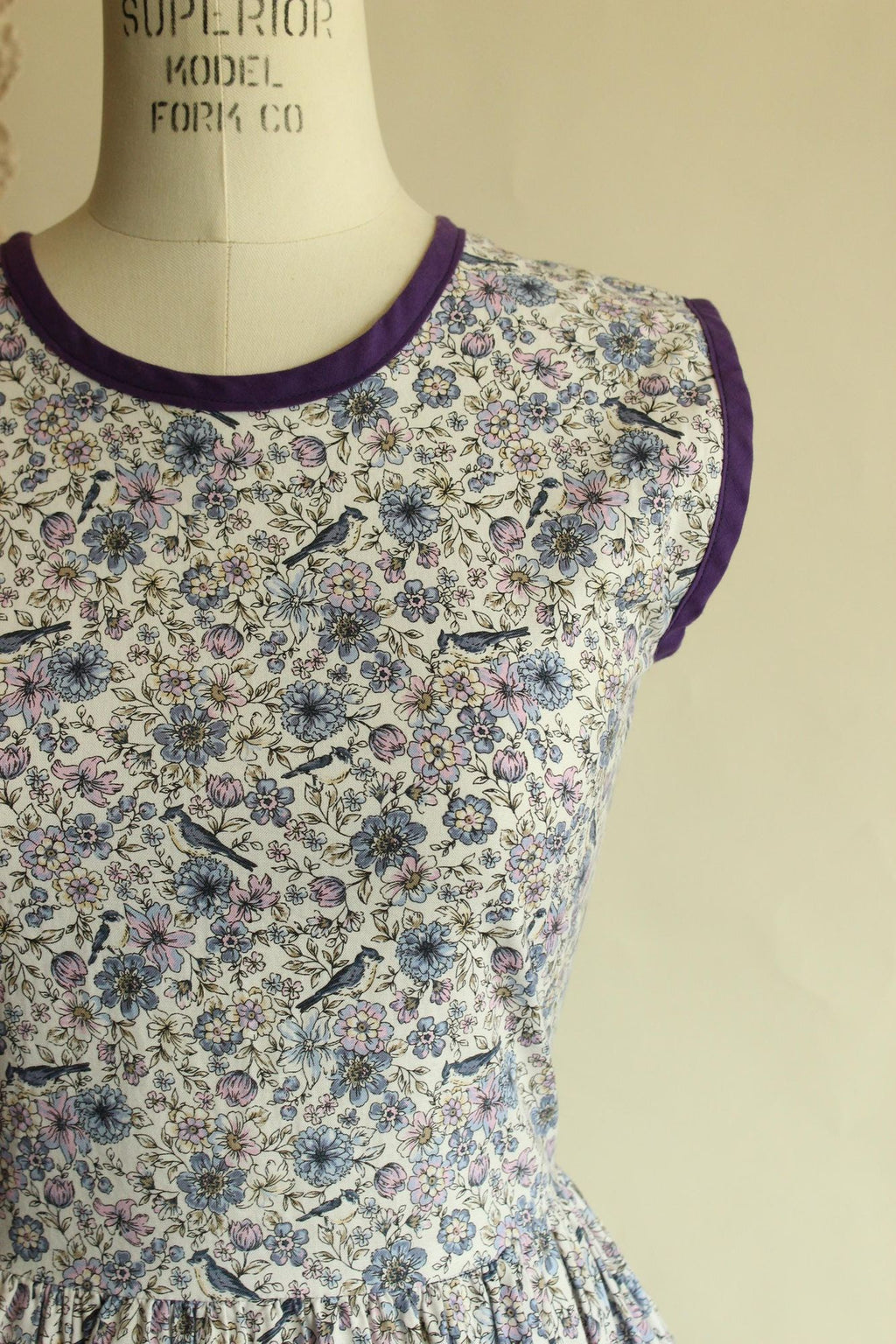 Vintage 1950s Bluebird Print Dress with Pockets