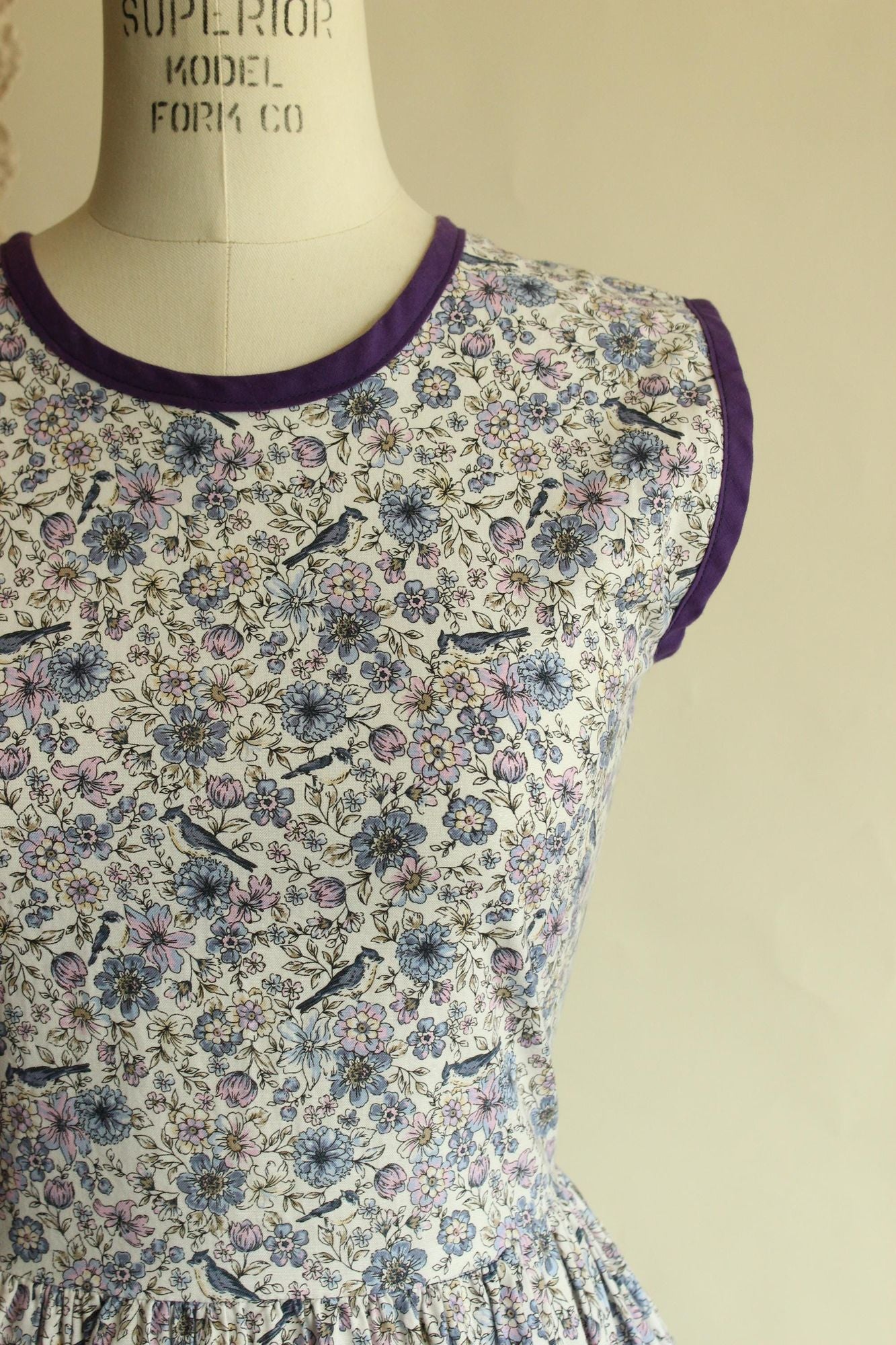 Vintage 1950s Bluebird Print Dress with Pockets