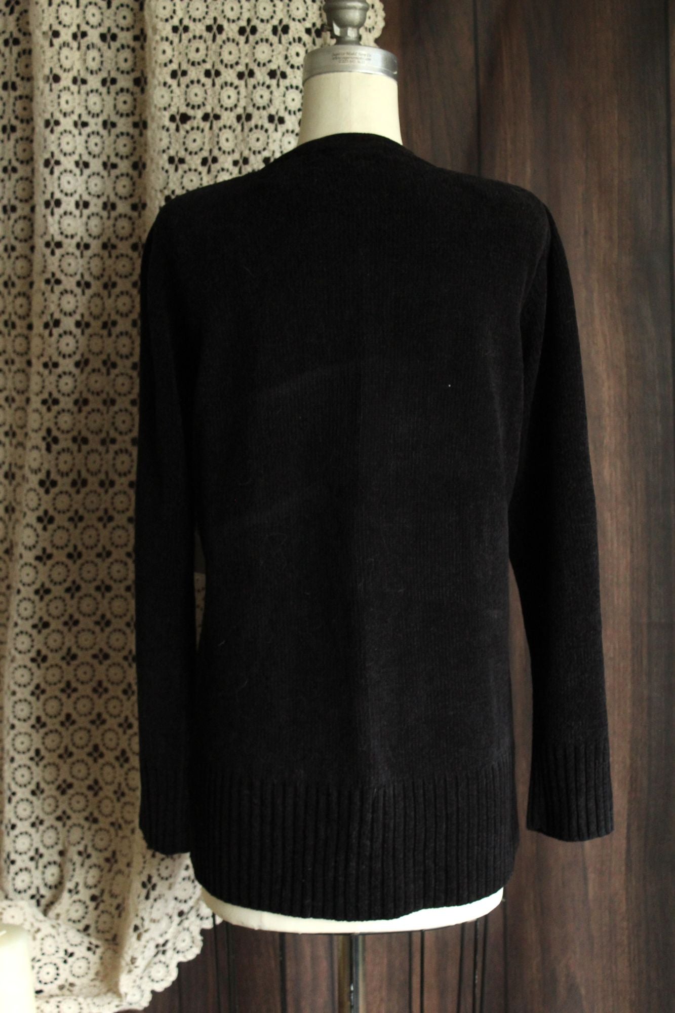 Vintage 1990s 2000s New Karen Scott Black Chenille Cardigan