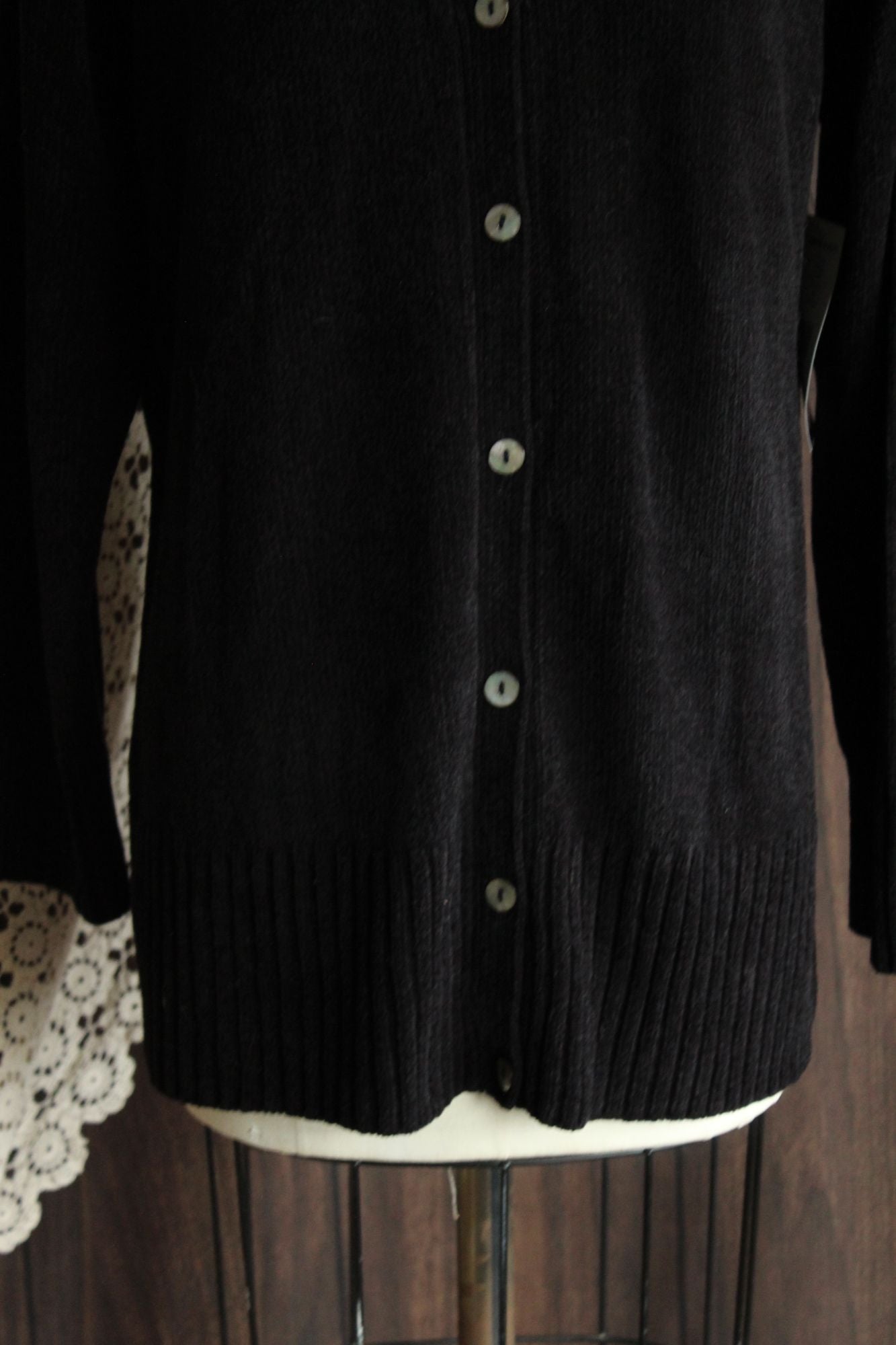 Vintage 1990s 2000s New Karen Scott Black Chenille Cardigan