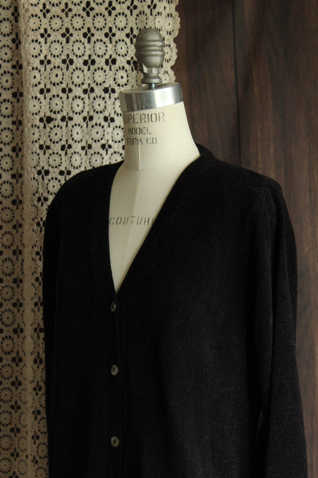 Vintage 1990s 2000s New Karen Scott Black Chenille Cardigan