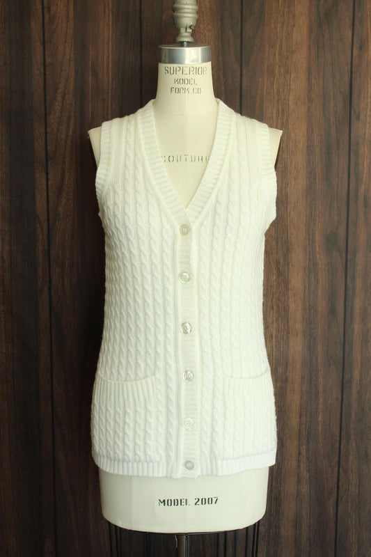 Vintage 1970s 1980s Rosanna White Sleeveless Sweater Vest