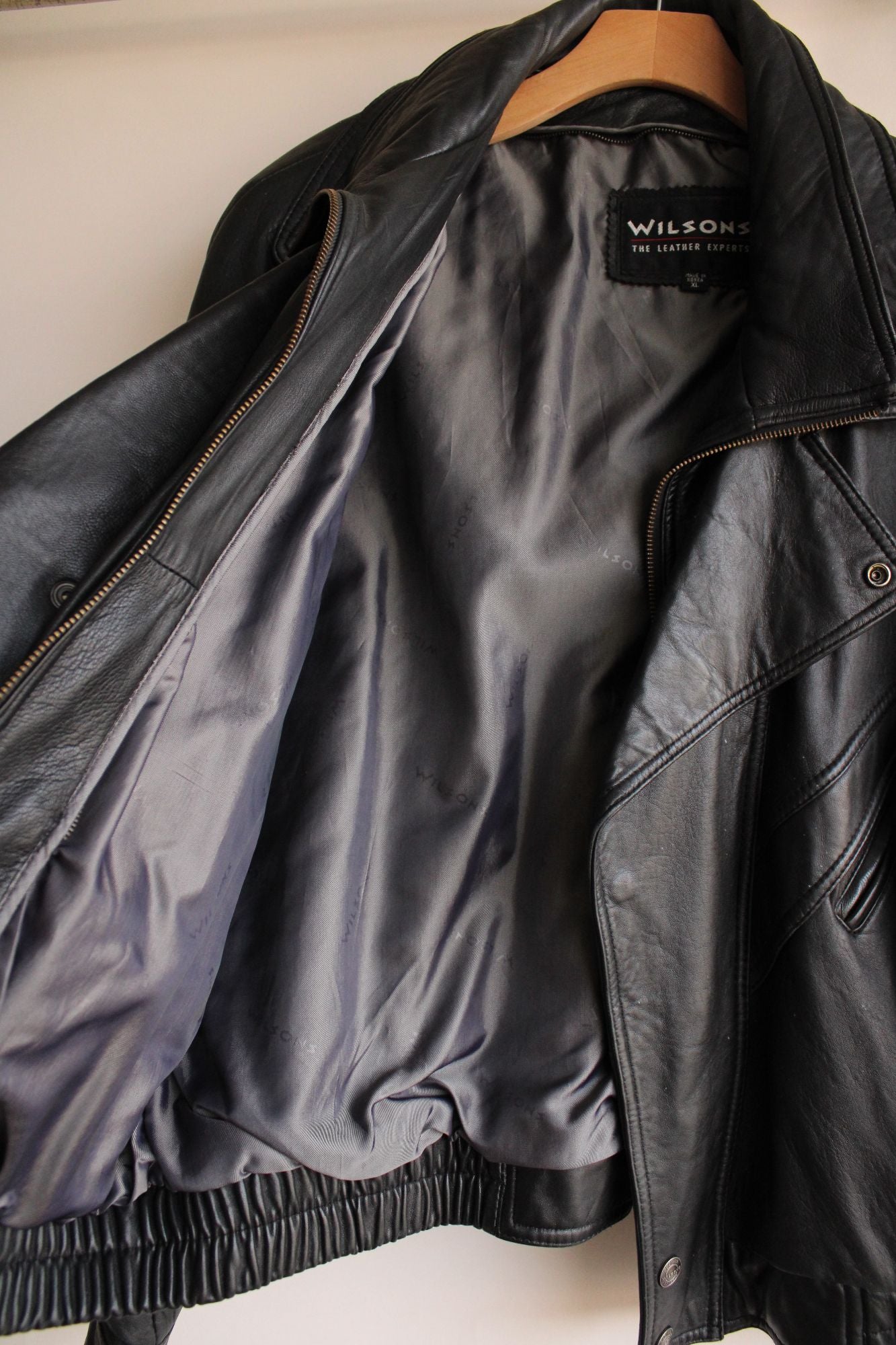 Wilsons Mens Leather Jacket, Black, Size XL, Bomber Style, Multiple Pockets, Fully Lined