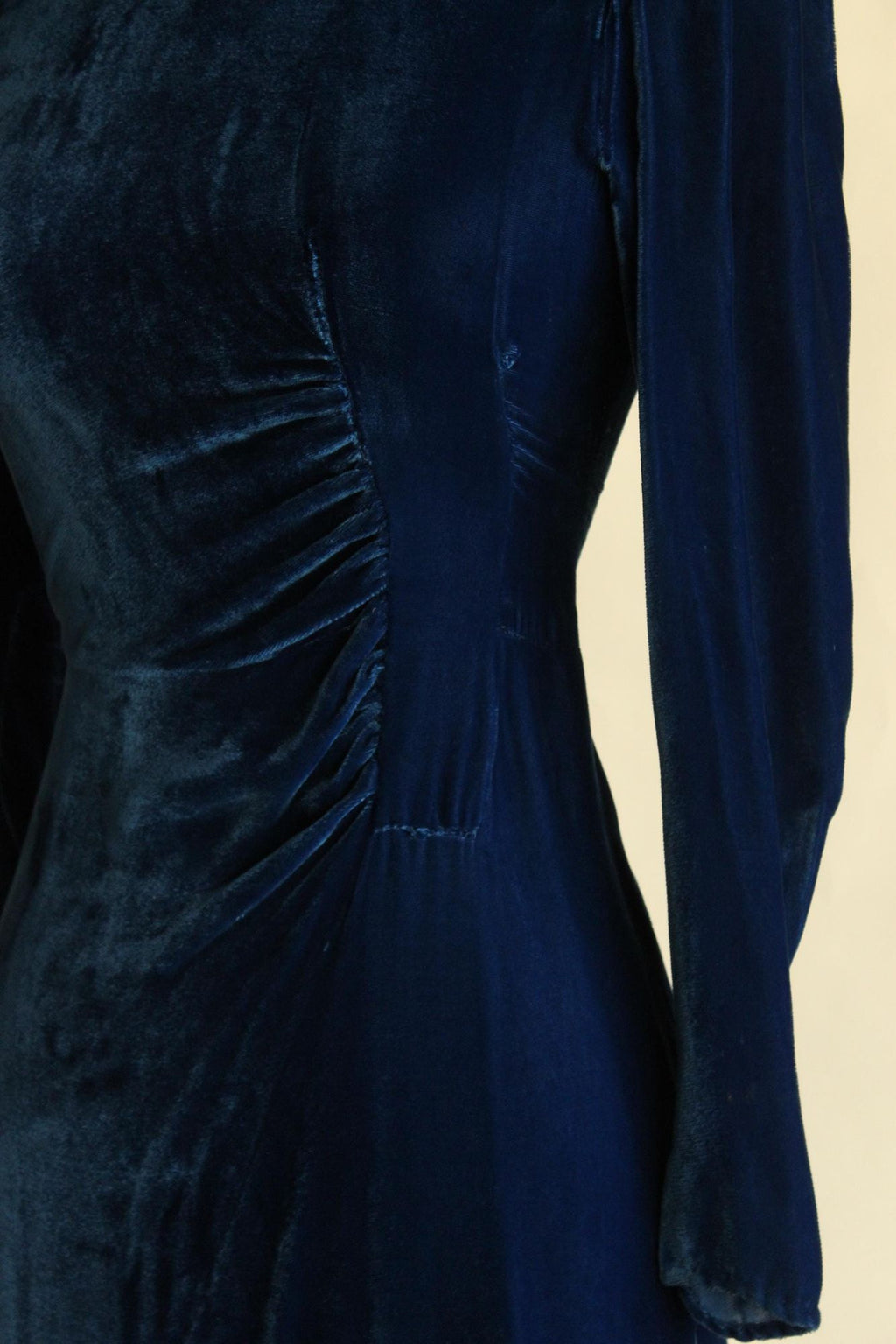 Vintage 1930s Royal Blue Silk Velvet Dress