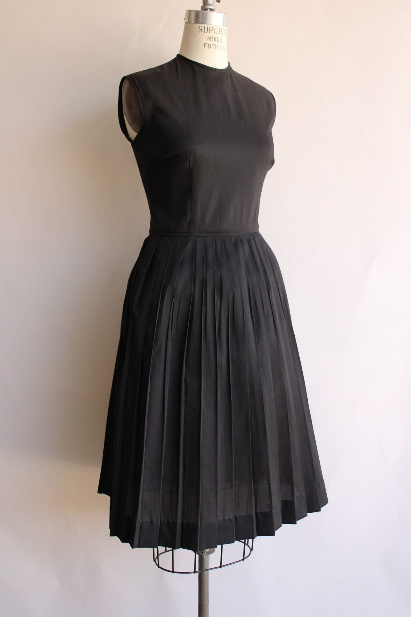 Vintage 1960s Black Rayon Fit and Flare Dress