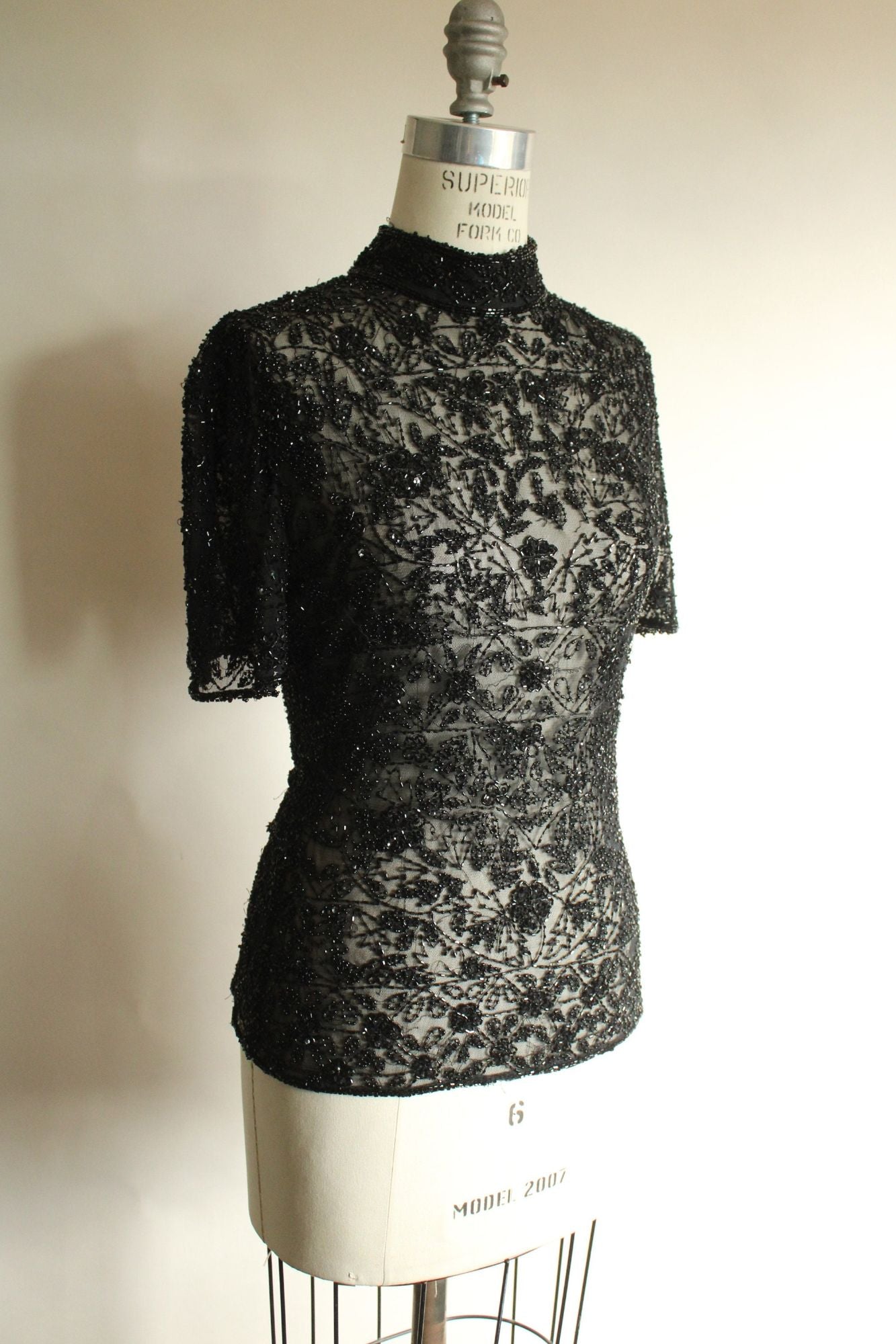 Vintage 1990s Marina by Marina Bresler Black Beaded Top with Open Back