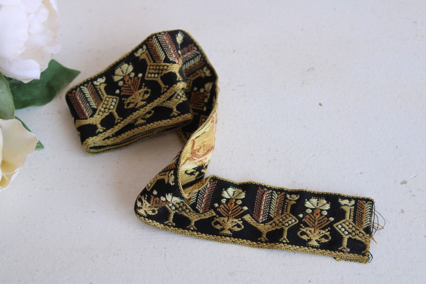 Vintage Jacquard Ribbon Trim, 1 yard plus 2 inches long, 1.75 Inch Wide