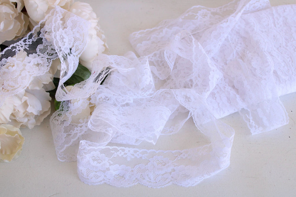 Vintage White Lace Trim, 3 Yards, 2.25" wide, Nylon