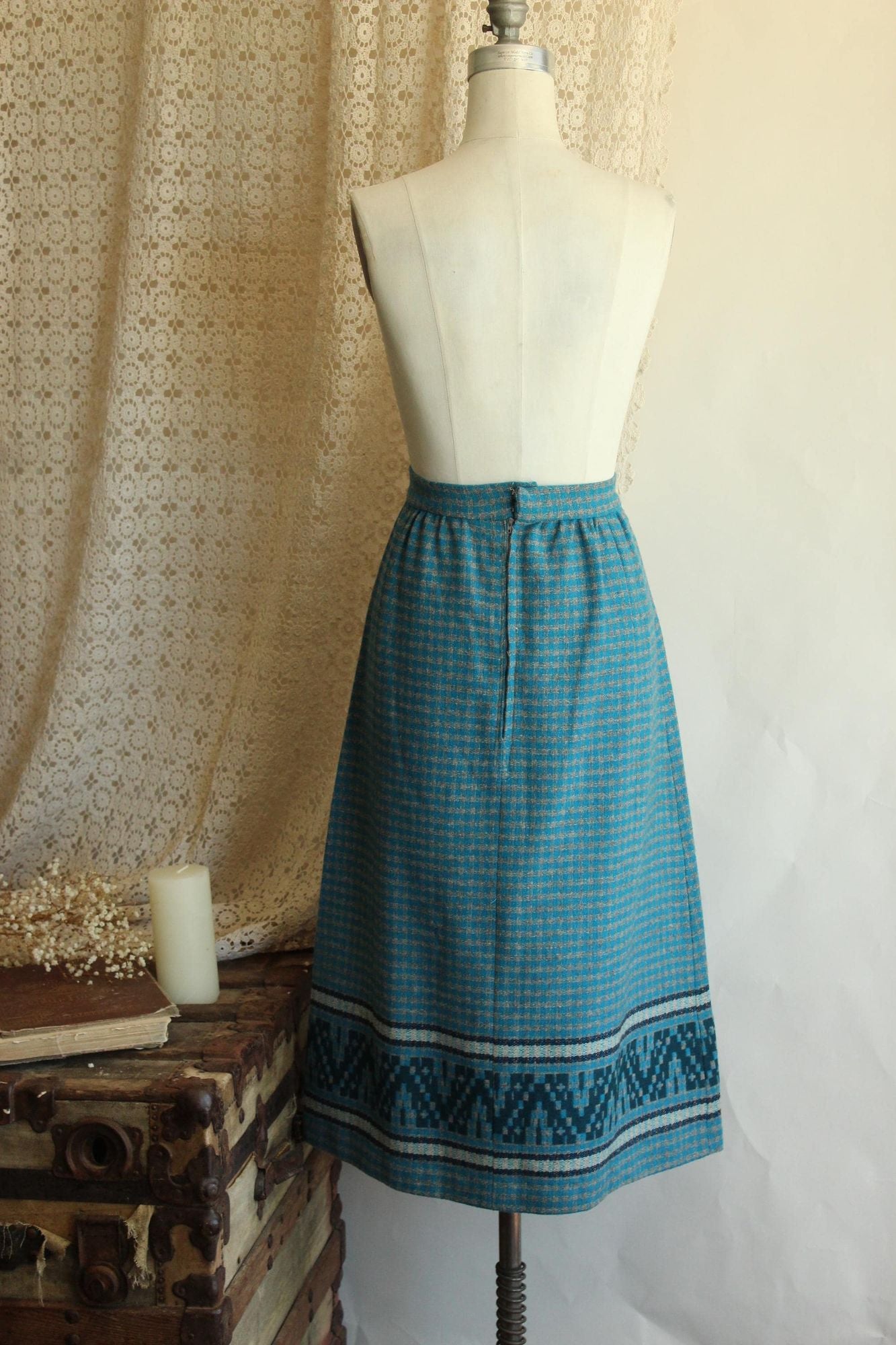 Vintage 1950s Blue and Gray Wool A Line Skirt