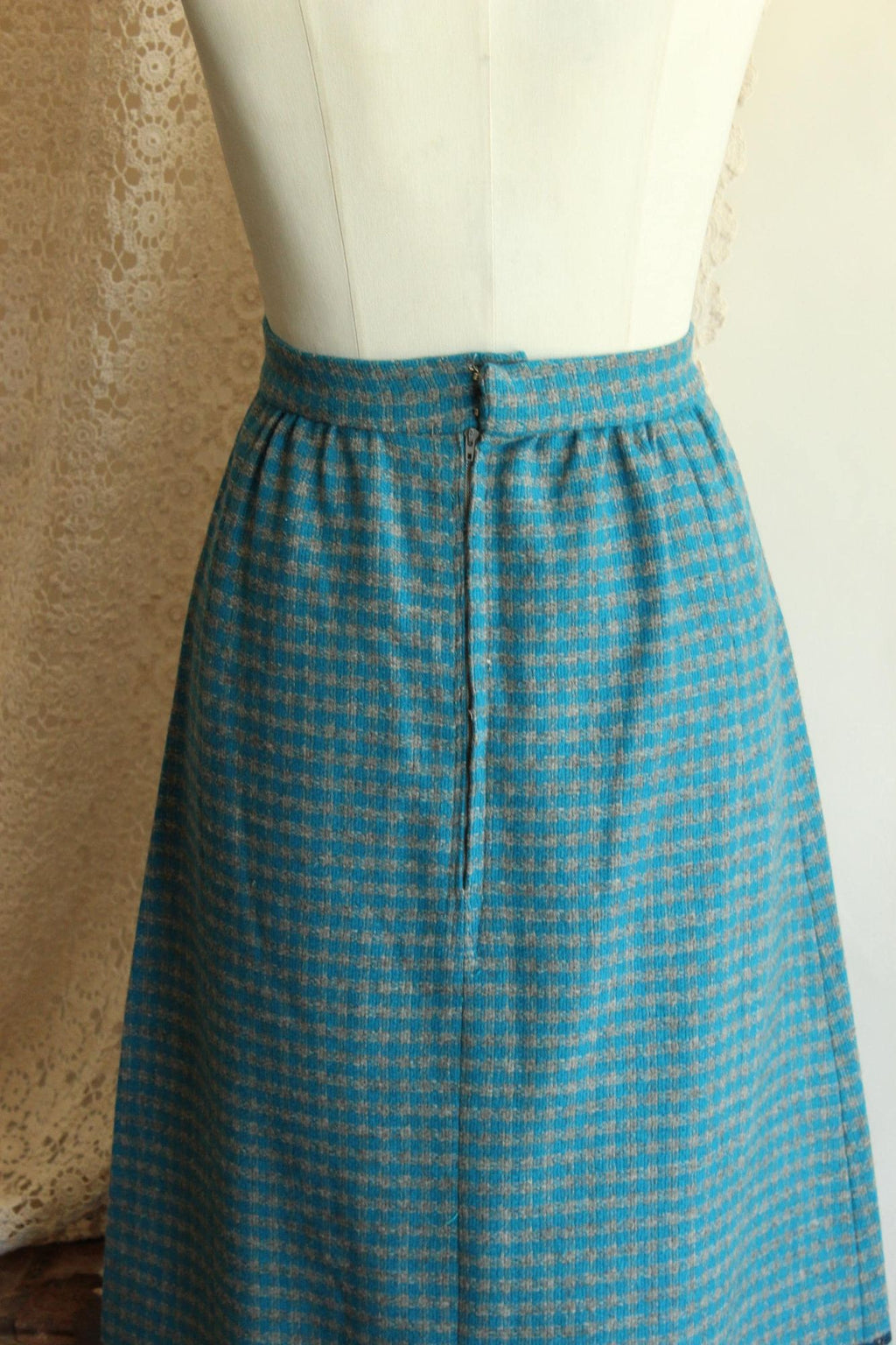 Vintage 1950s Blue and Gray Wool A Line Skirt