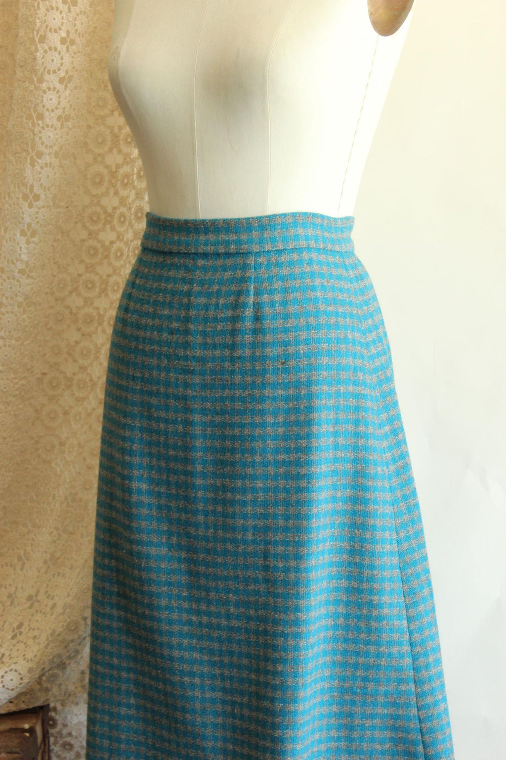 Vintage 1950s Blue and Gray Wool A Line Skirt