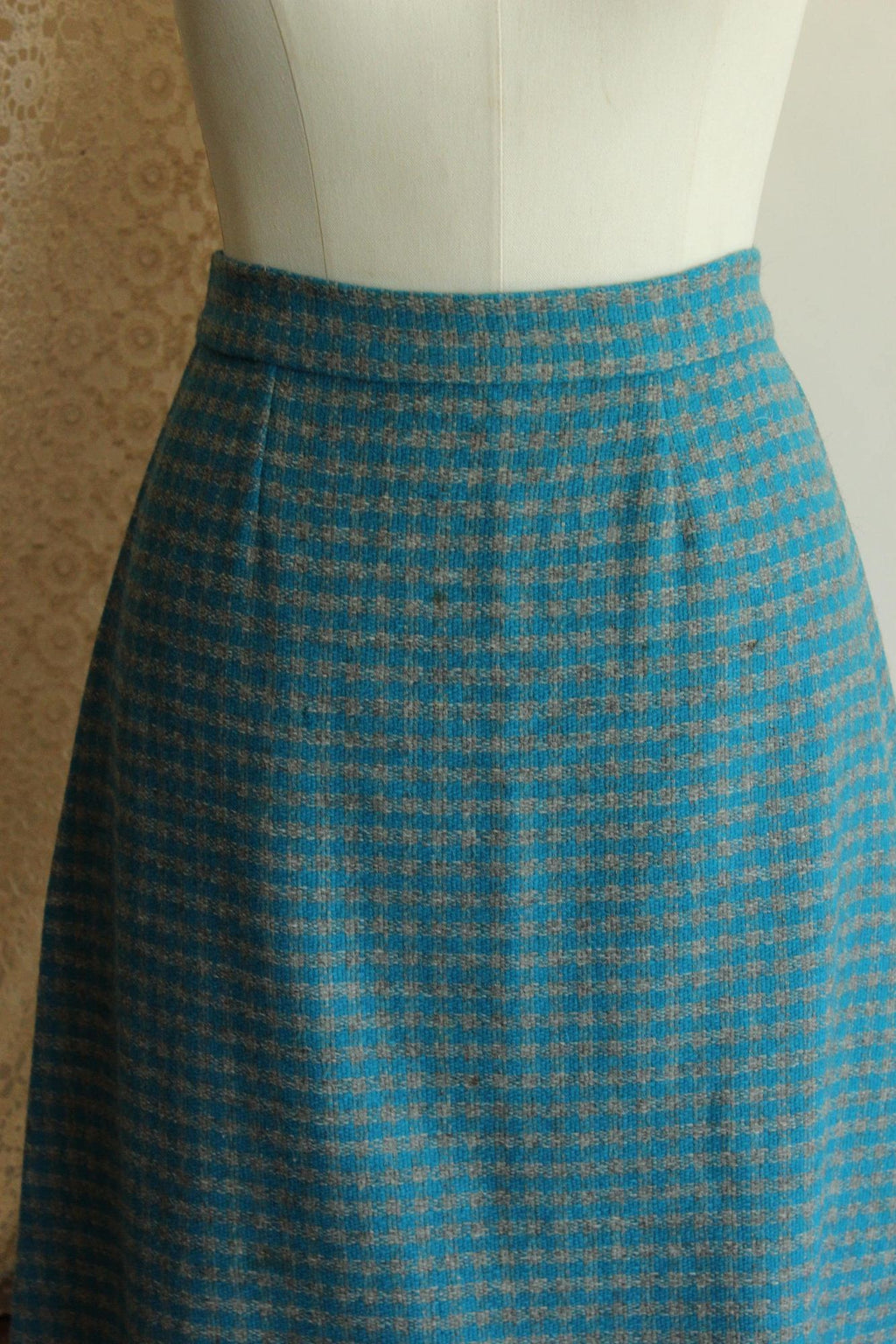 Vintage 1950s Blue and Gray Wool A Line Skirt