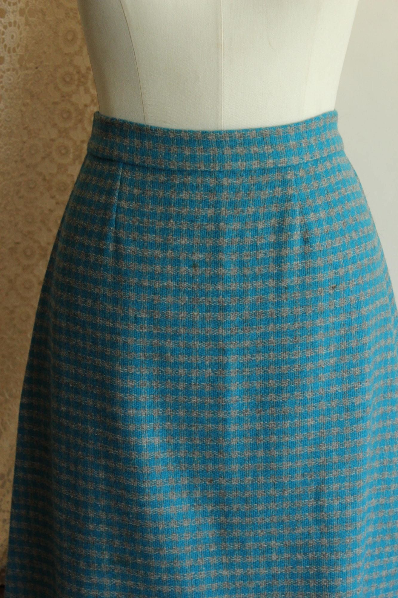 Vintage 1950s Blue and Gray Wool A Line Skirt