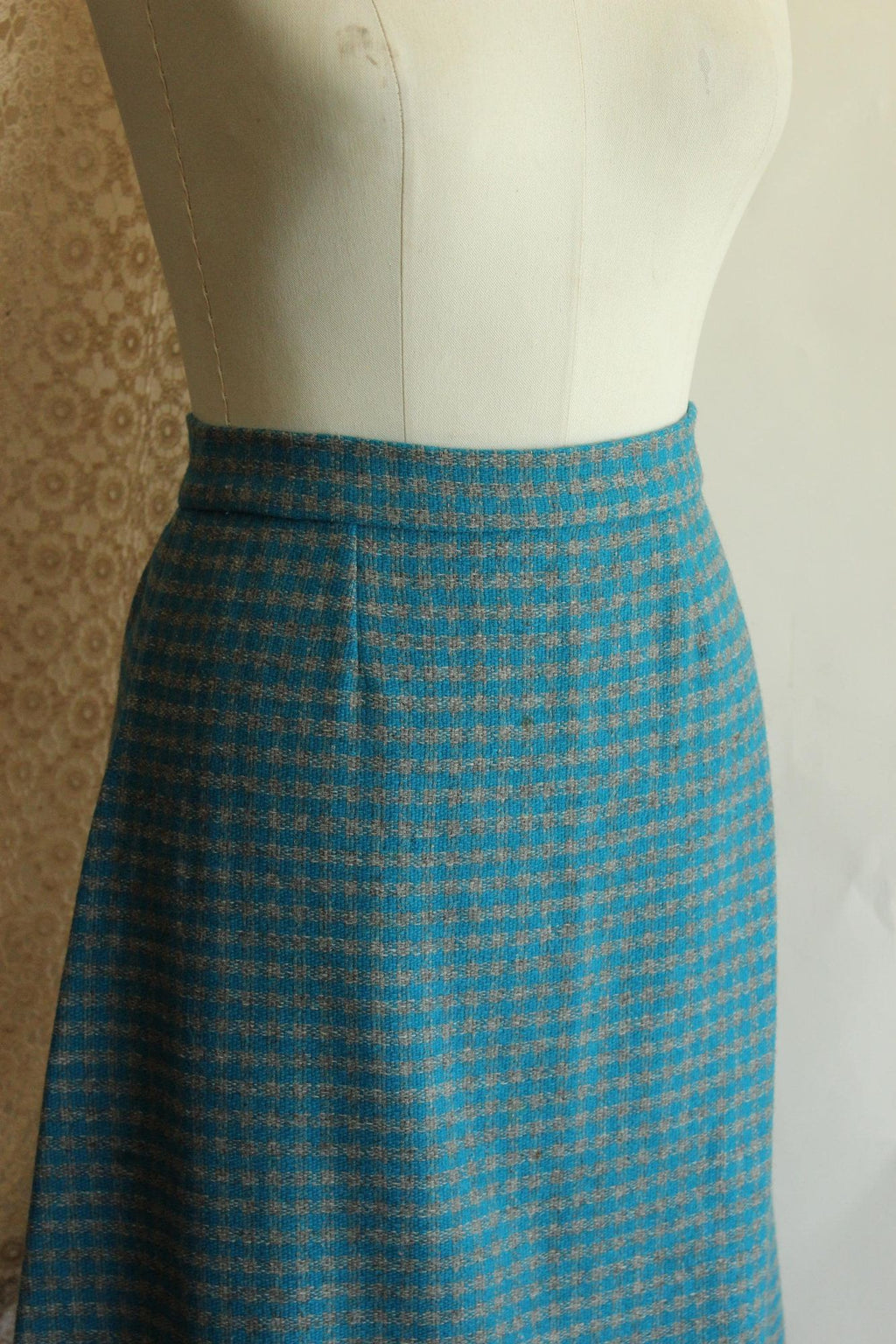 Vintage 1950s Blue and Gray Wool A Line Skirt