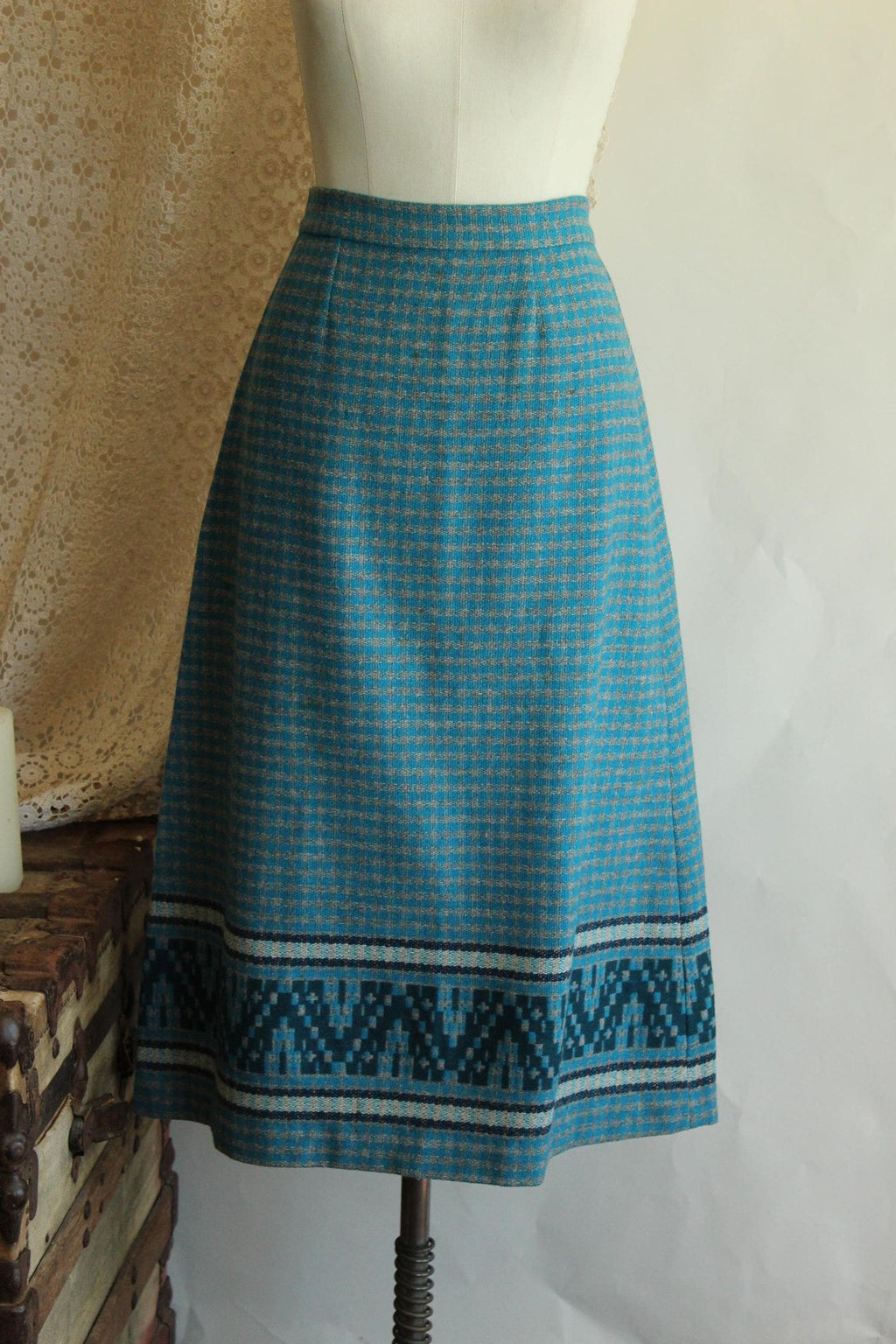 Vintage 1950s Blue and Gray Wool A Line Skirt