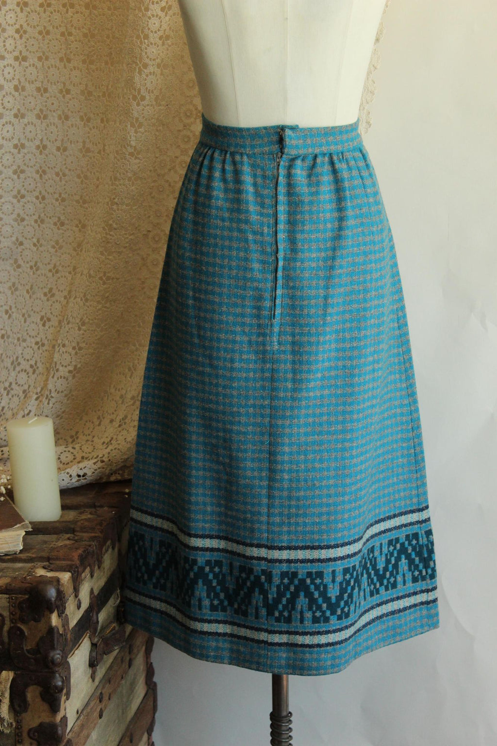 Vintage 1950s Blue and Gray Wool A Line Skirt