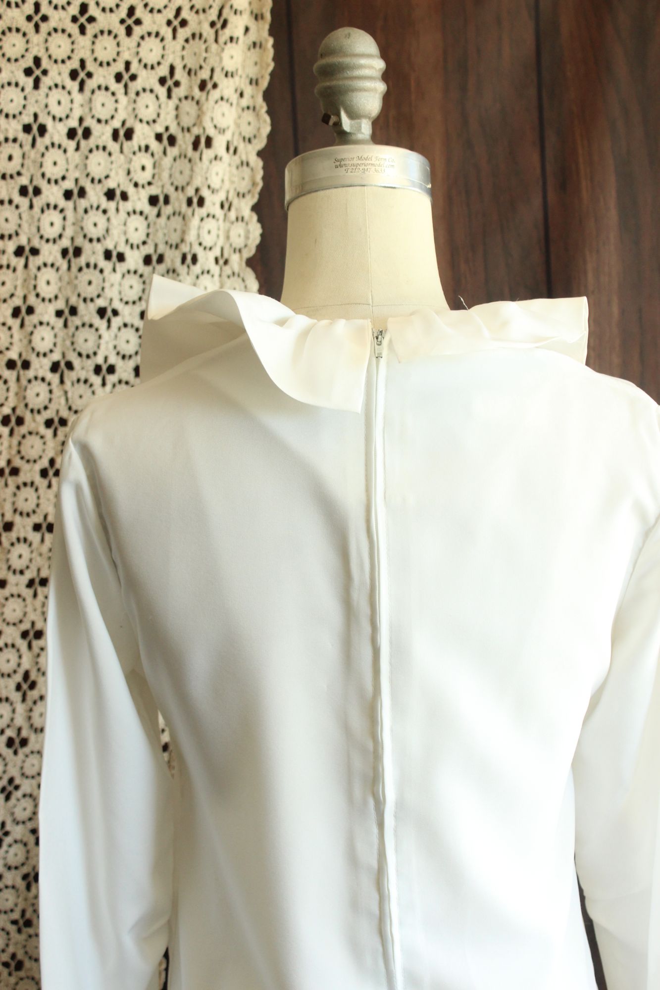 Vintage 1960s Teddi of California White Ruffle Collar Blouse
