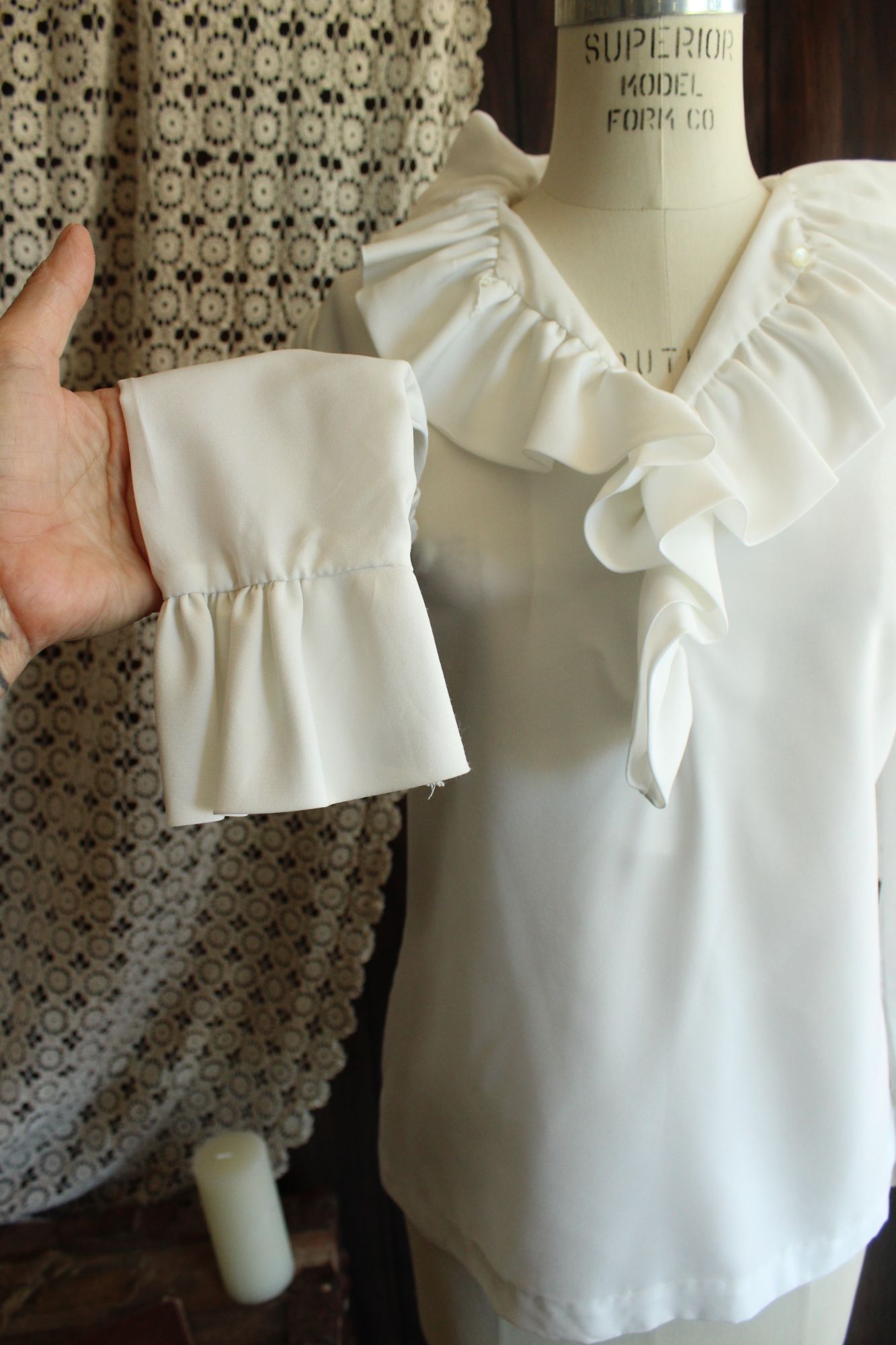 Vintage 1960s Teddi of California White Ruffle Collar Blouse