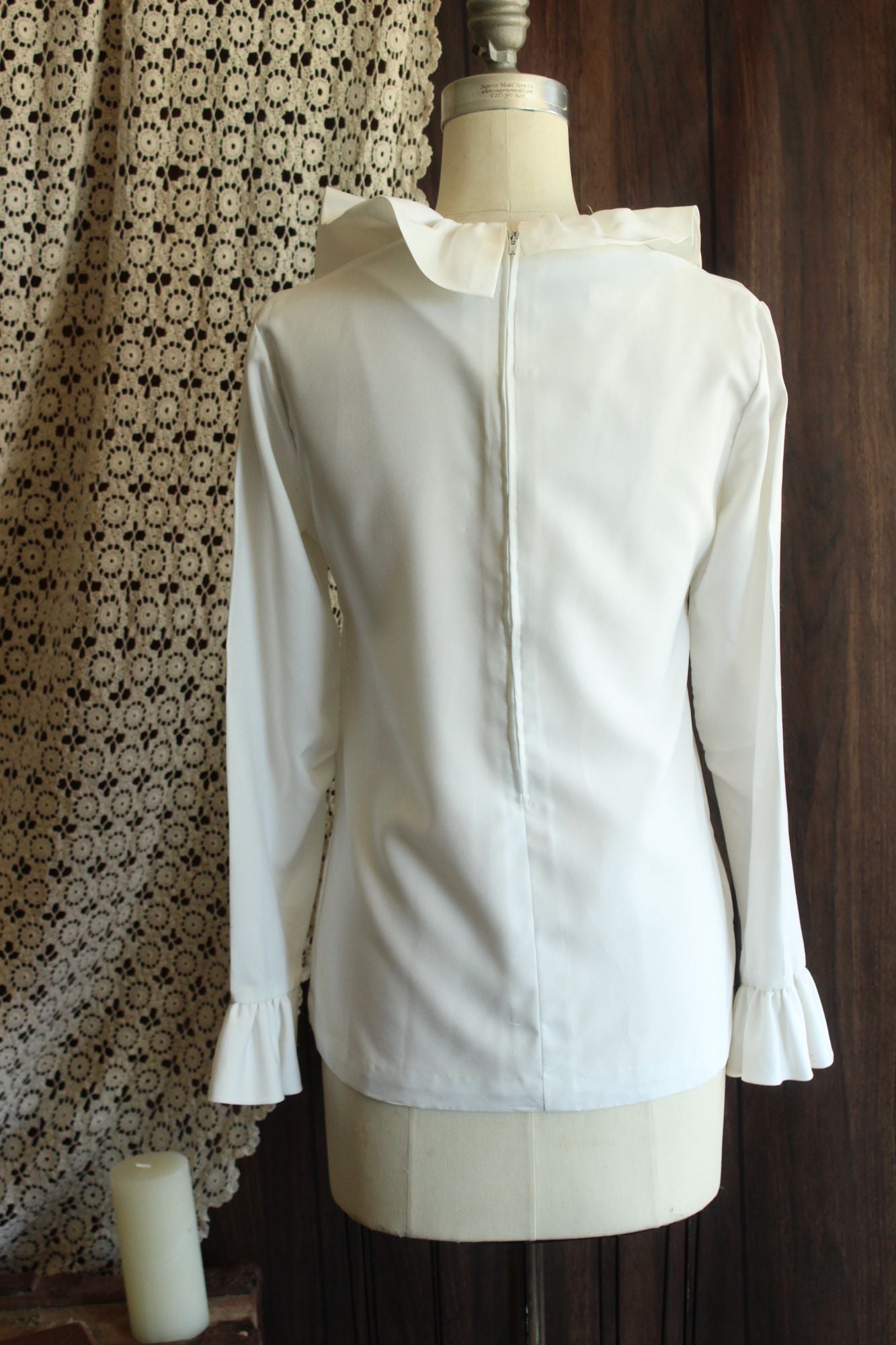 Vintage 1960s Teddi of California White Ruffle Collar Blouse