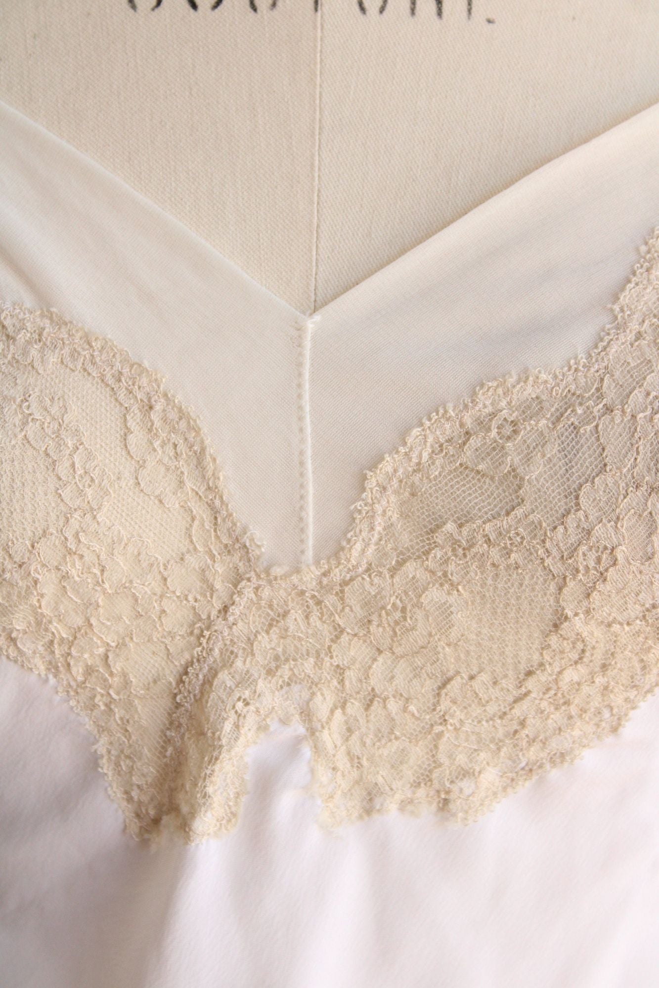 Vintage 1950s 1960s White Rayon with Ivory Lace Trim Slip