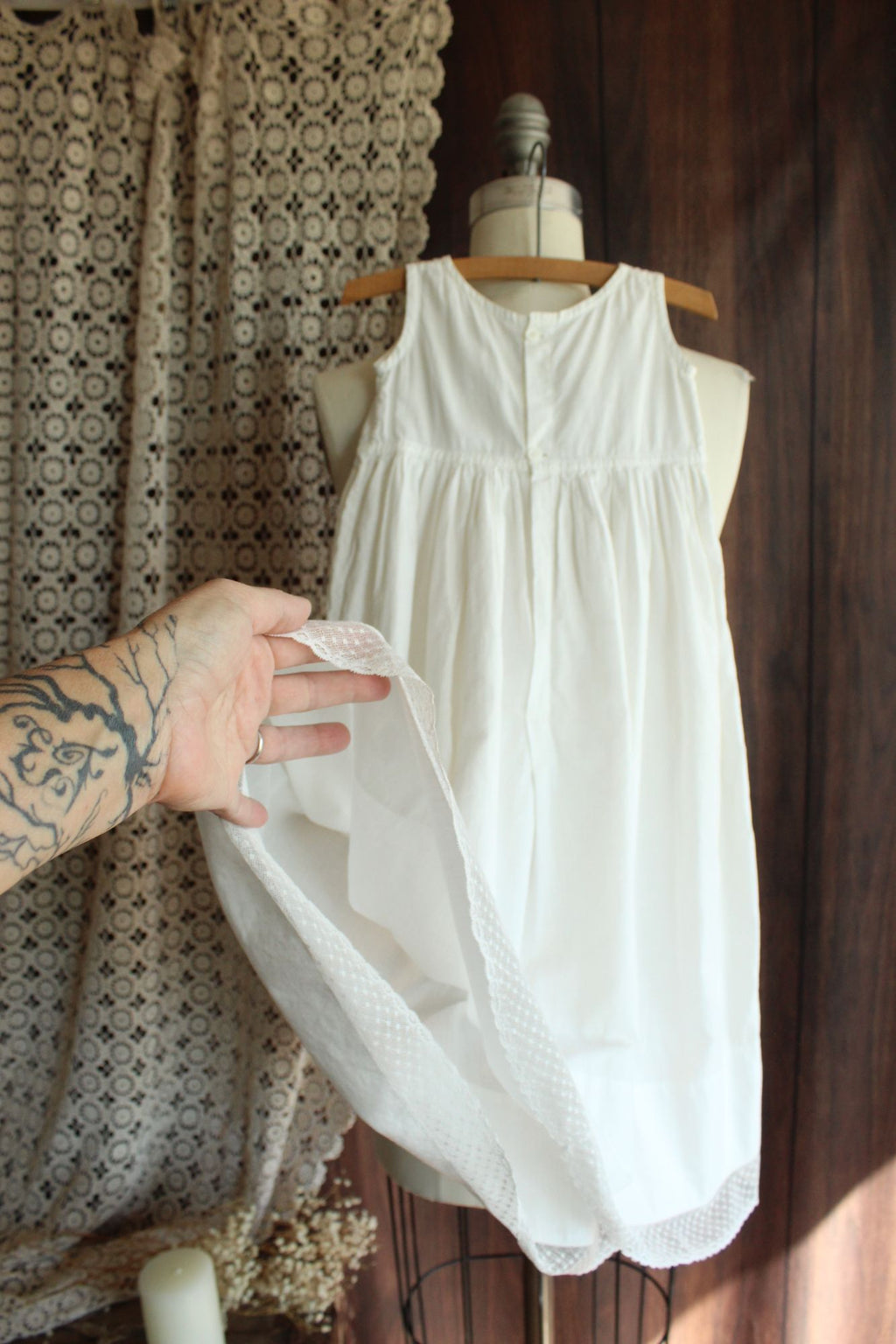 Vintage 1910s White Cotton and Lace Baby Dress