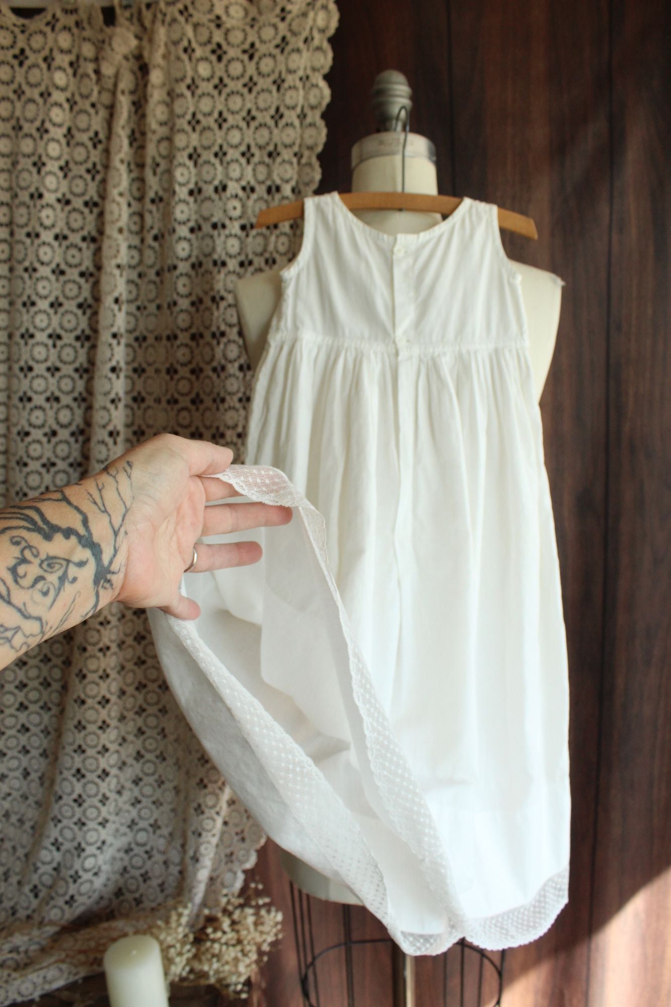 Vintage 1910s White Cotton and Lace Baby Dress