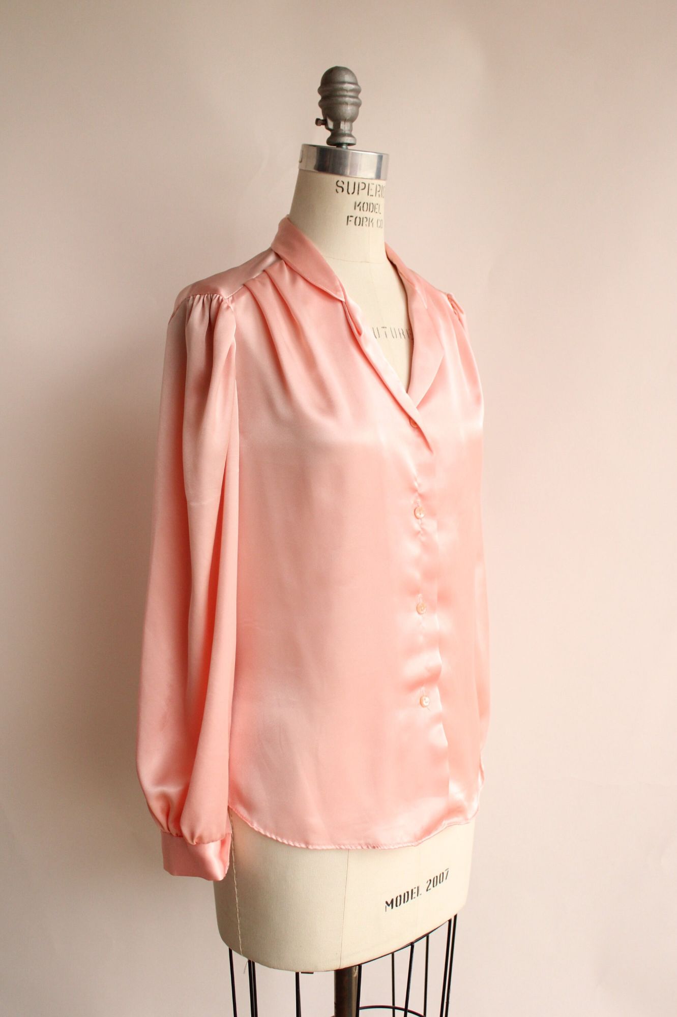 Vintage 1980s Pink Satin Button Up Blouse