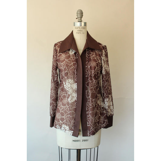 Vintage 1970s Dagger Collar Floral Print Blouse