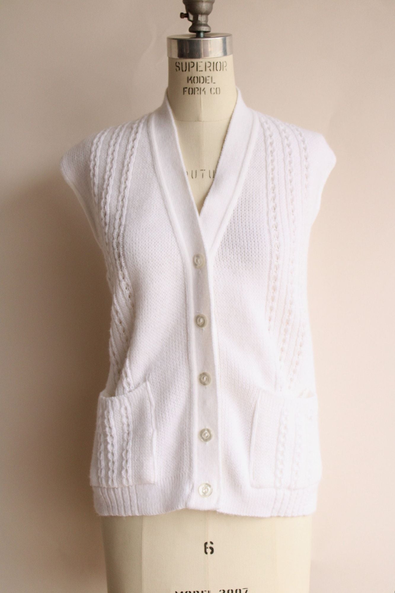 Vintage 1980s White Sweater Vest with Pockets
