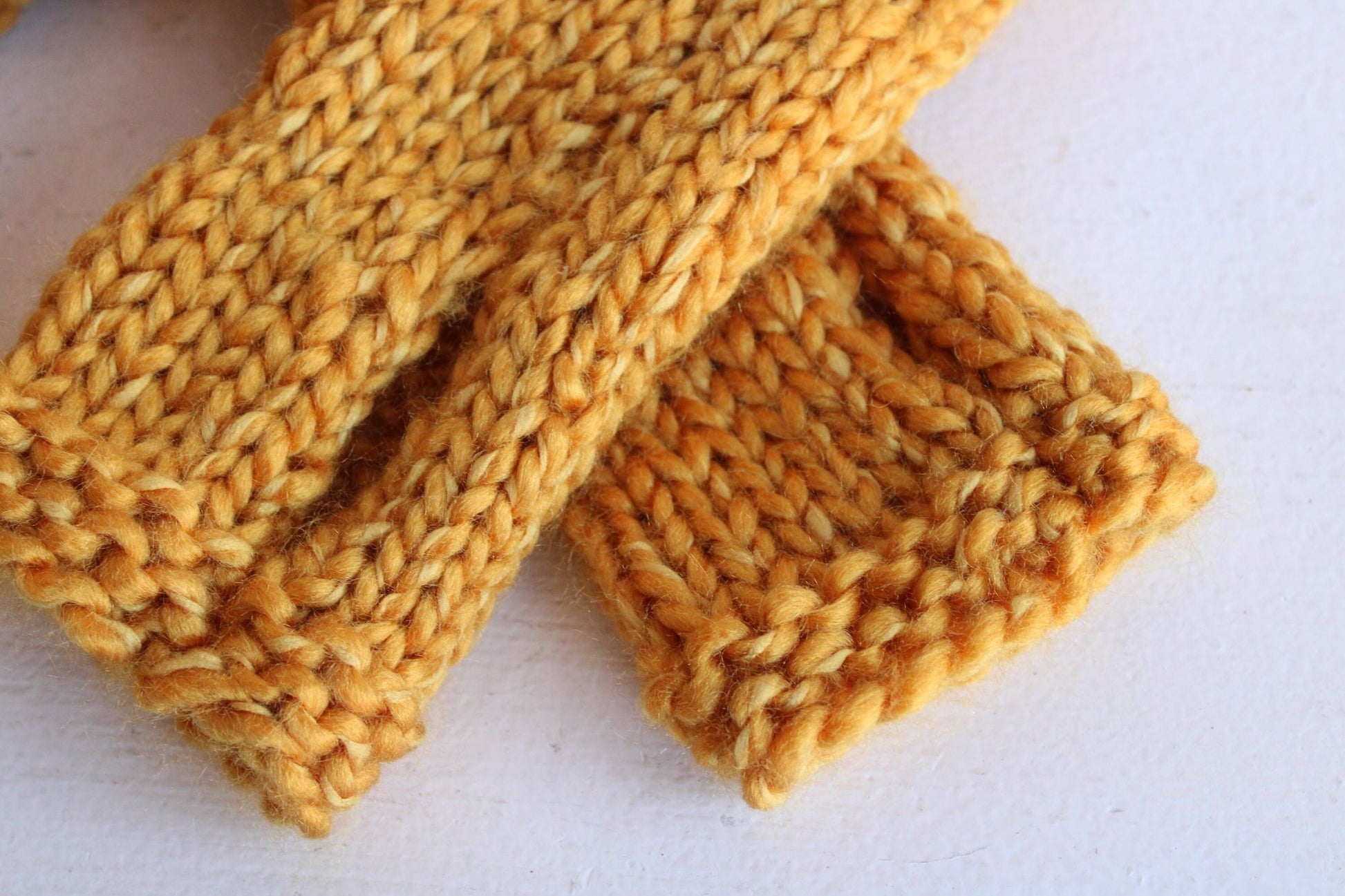 Hand Knit Fingerless Gloves in Mustard Yellow, the "Candlelight"