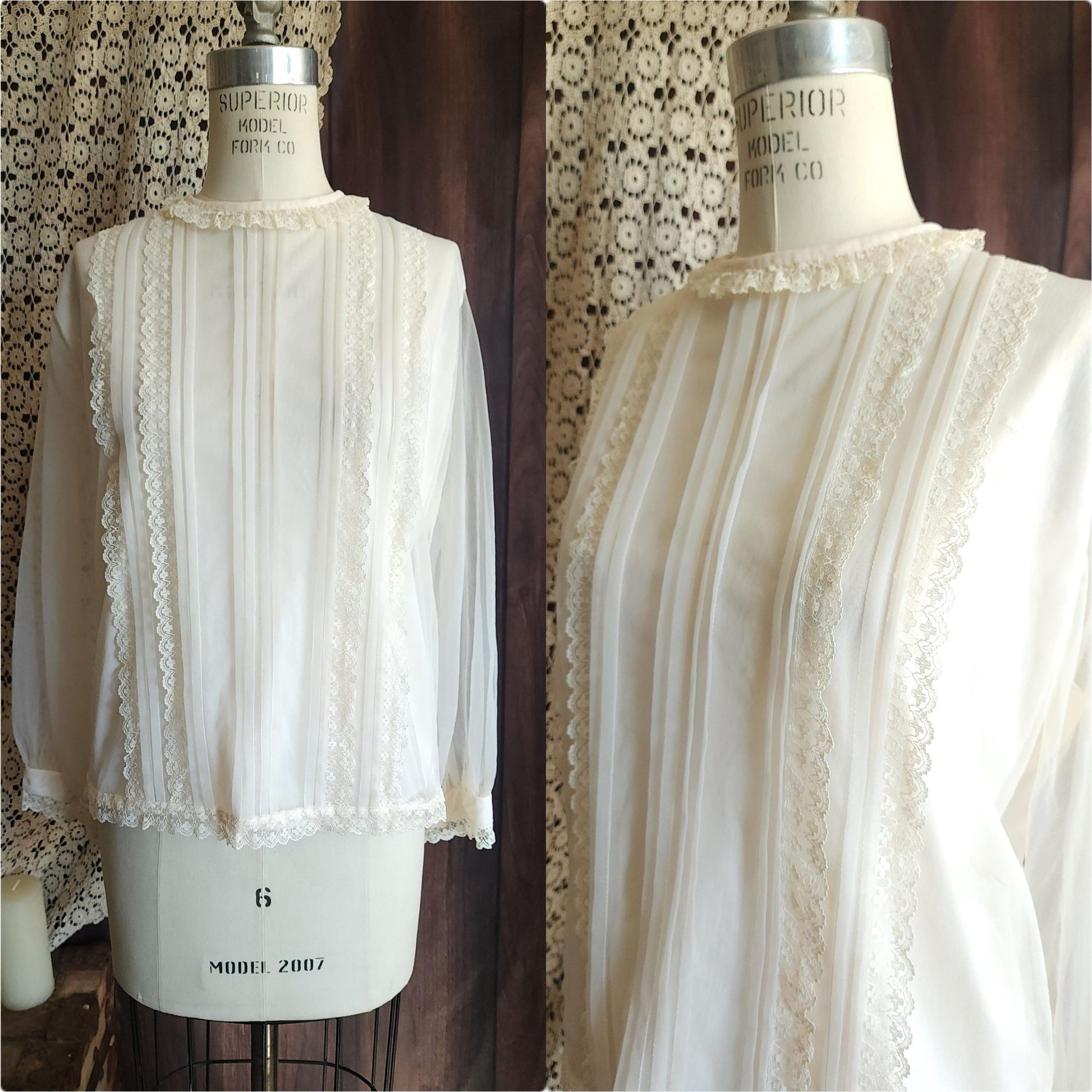 Vintage 1960s Volup Pale Pink Nylon Blouse with Lace Trim