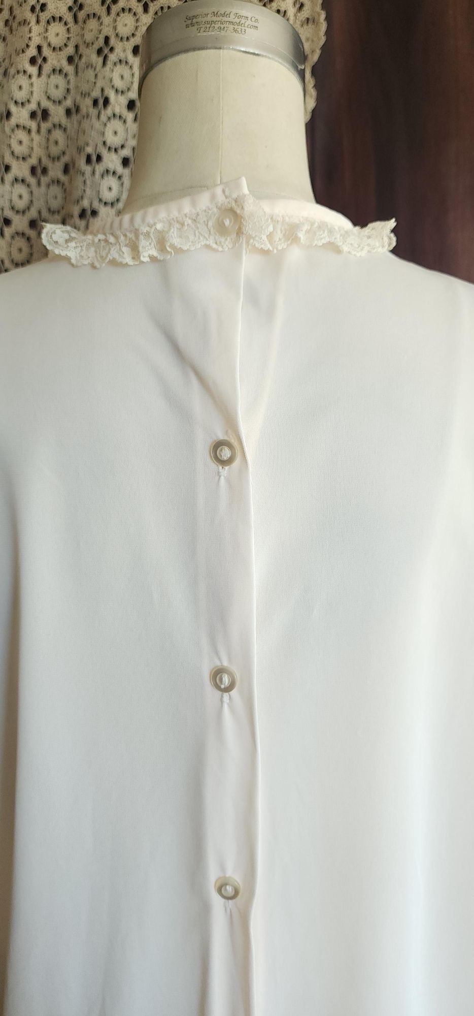 Vintage 1960s Volup Pale Pink Nylon Blouse with Lace Trim