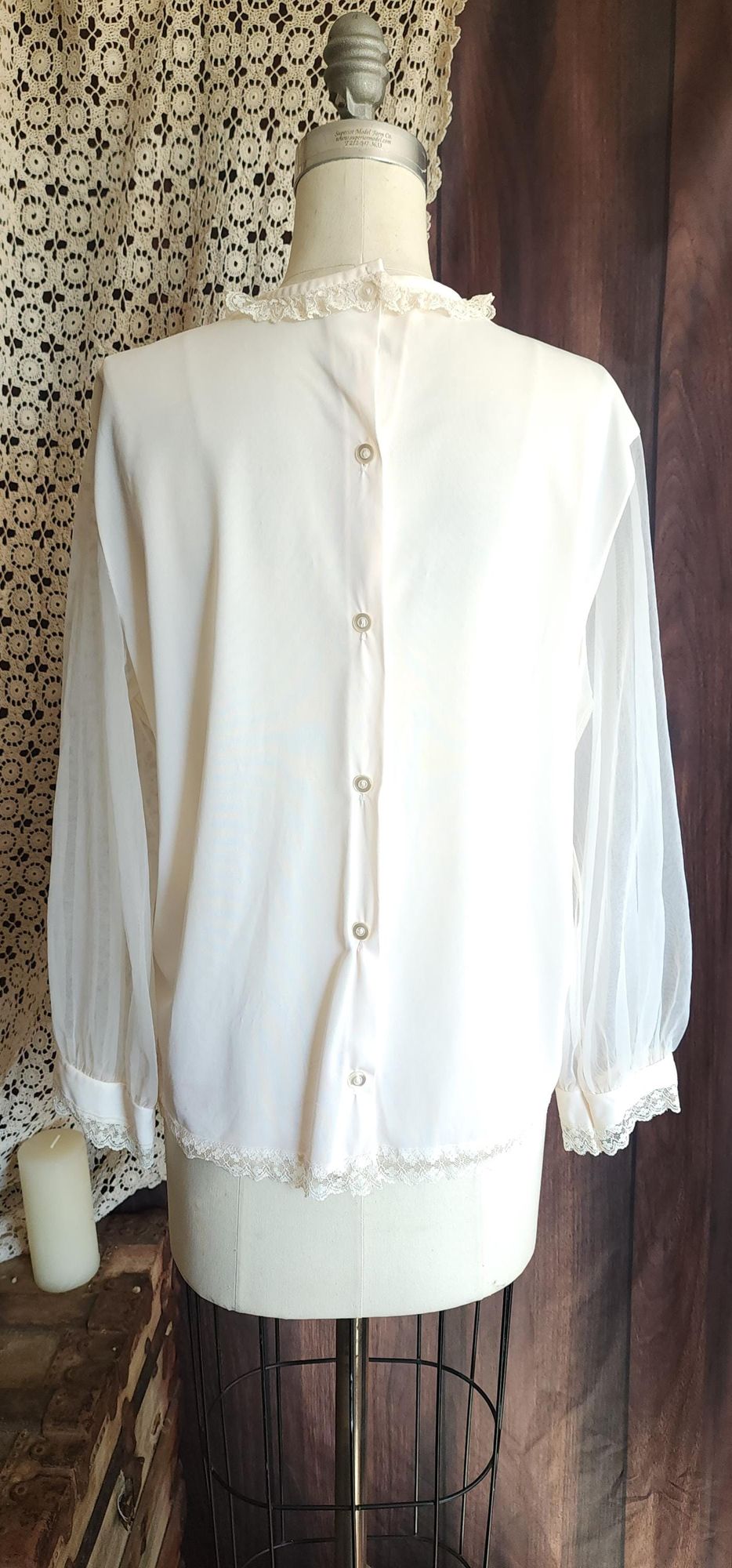 Vintage 1960s Volup Pale Pink Nylon Blouse with Lace Trim