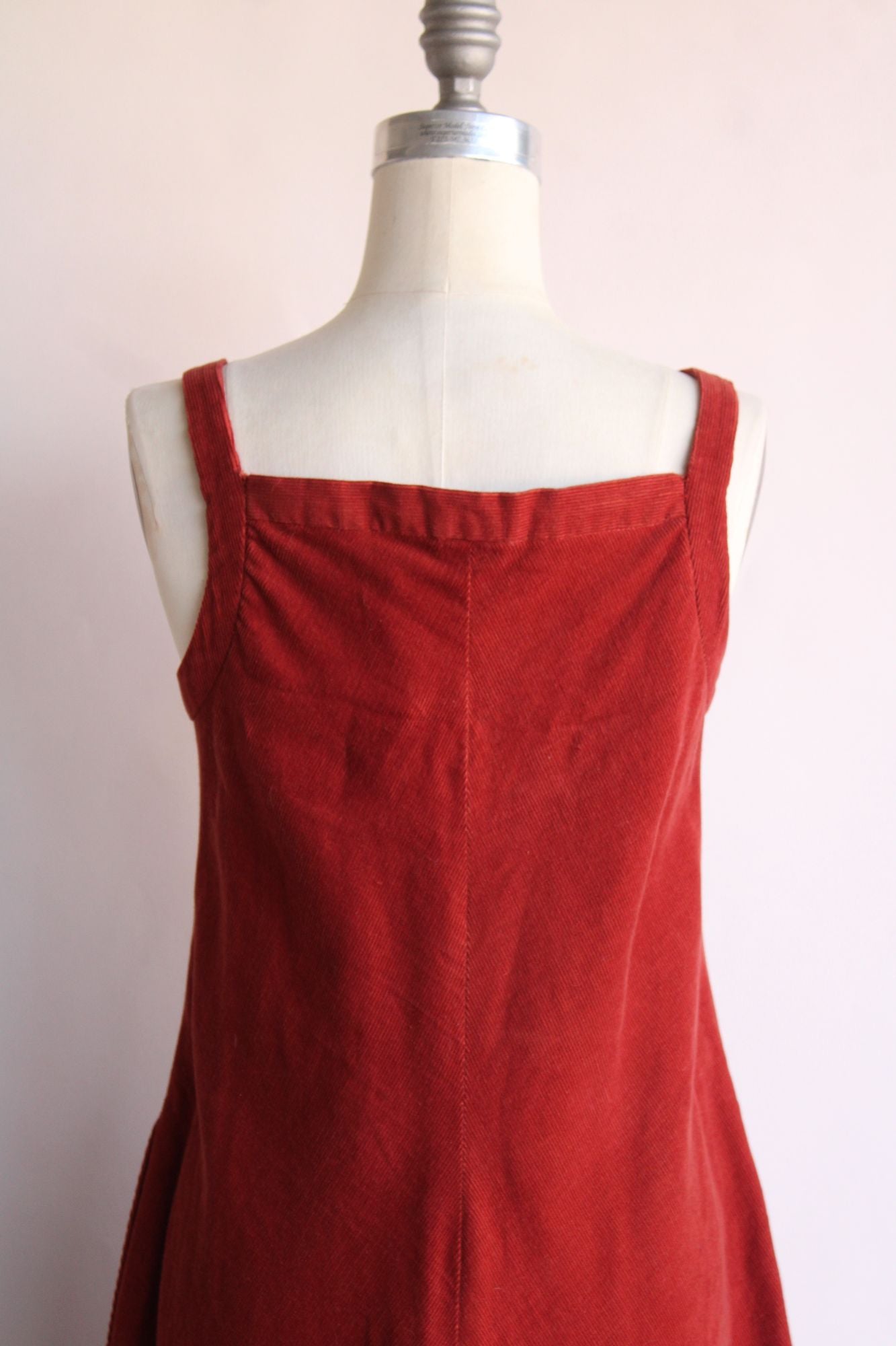 Womens Red Corduroy Dress with Pockets, Size Large, Pinafore, Adjustable Straps
