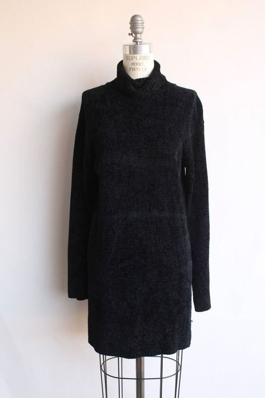 Vintage 1990s 2000s Black Chenille Turtleneck Sweater