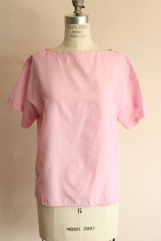 Vintage 1990s Pink Blouse with Buttons at Shoulder