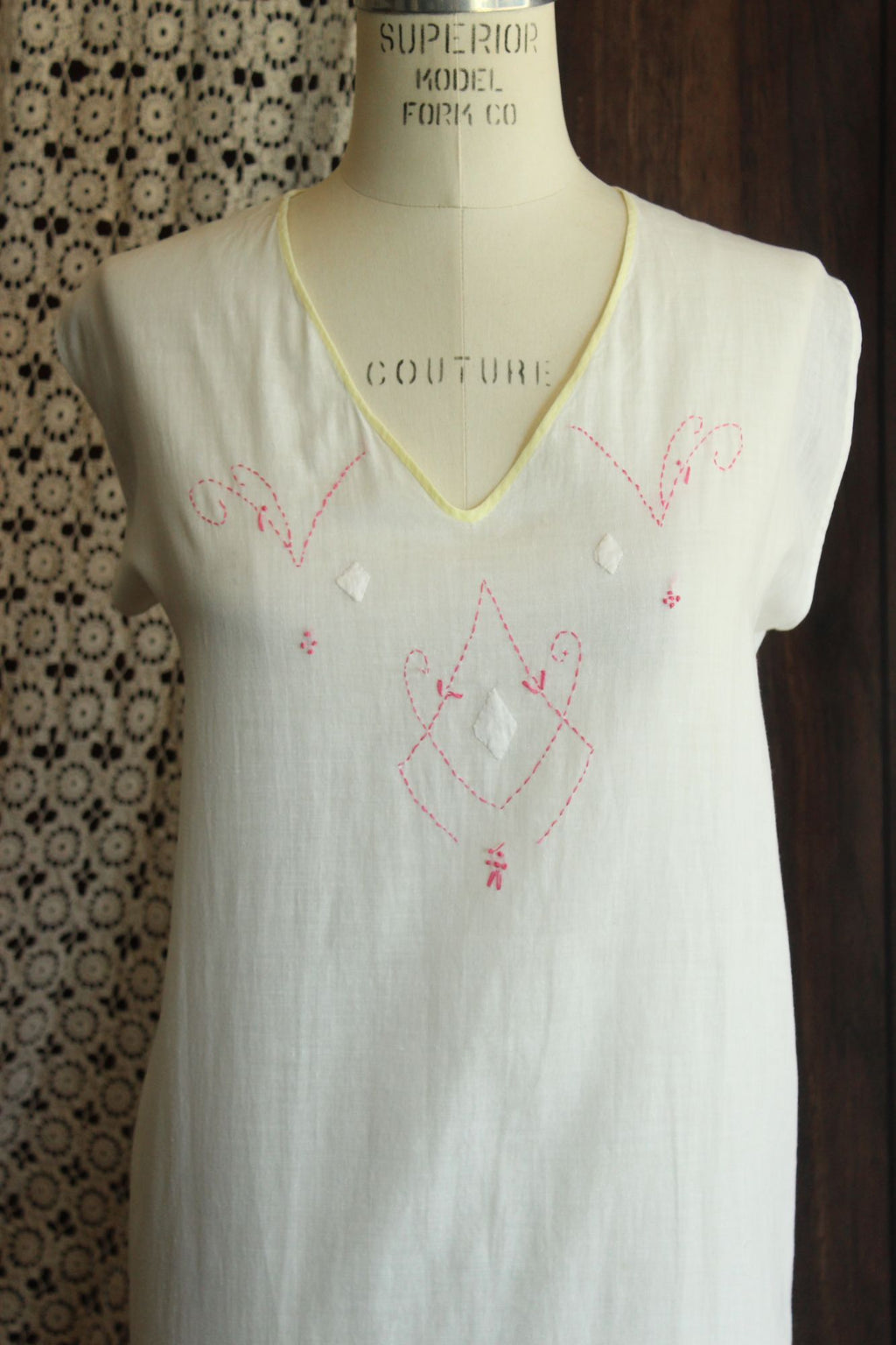 Antique 1910s 1920s White Cotton Embroidered Nightgown