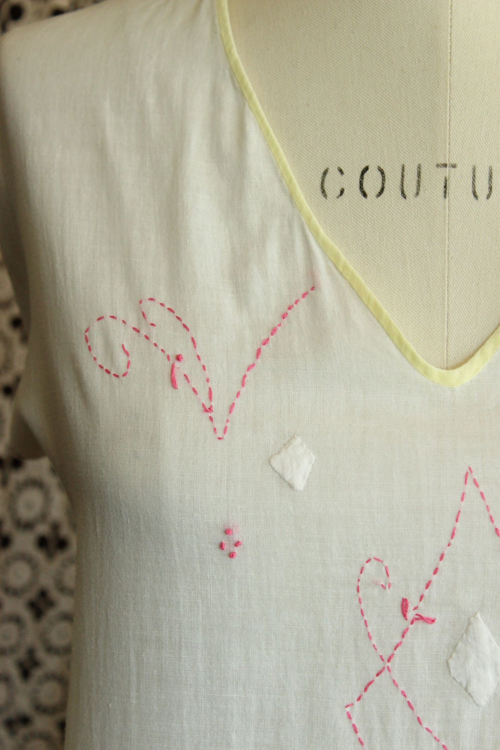 Antique 1910s 1920s White Cotton Embroidered Nightgown