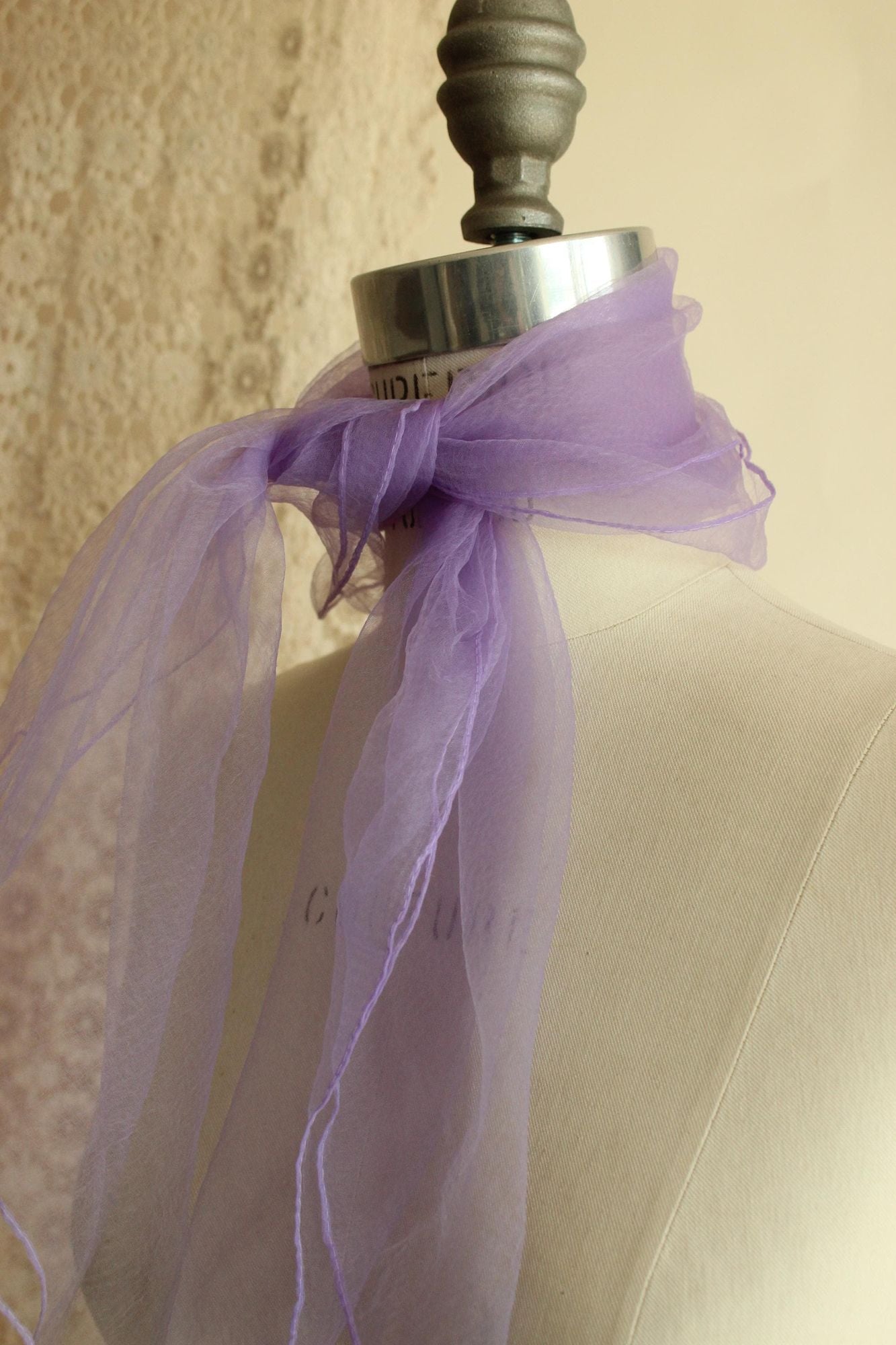 Vintage 1950s 1960s Scarf, Victor Handal Purple Nylon Chiffon Square Wrap, Made in Japan
