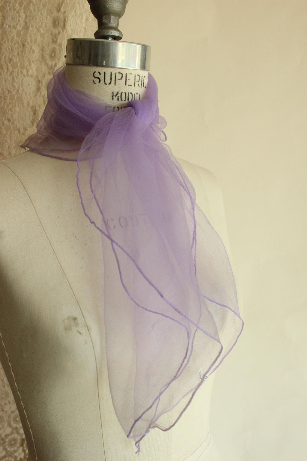 Vintage 1950s 1960s Scarf, Victor Handal Purple Nylon Chiffon Square Wrap, Made in Japan