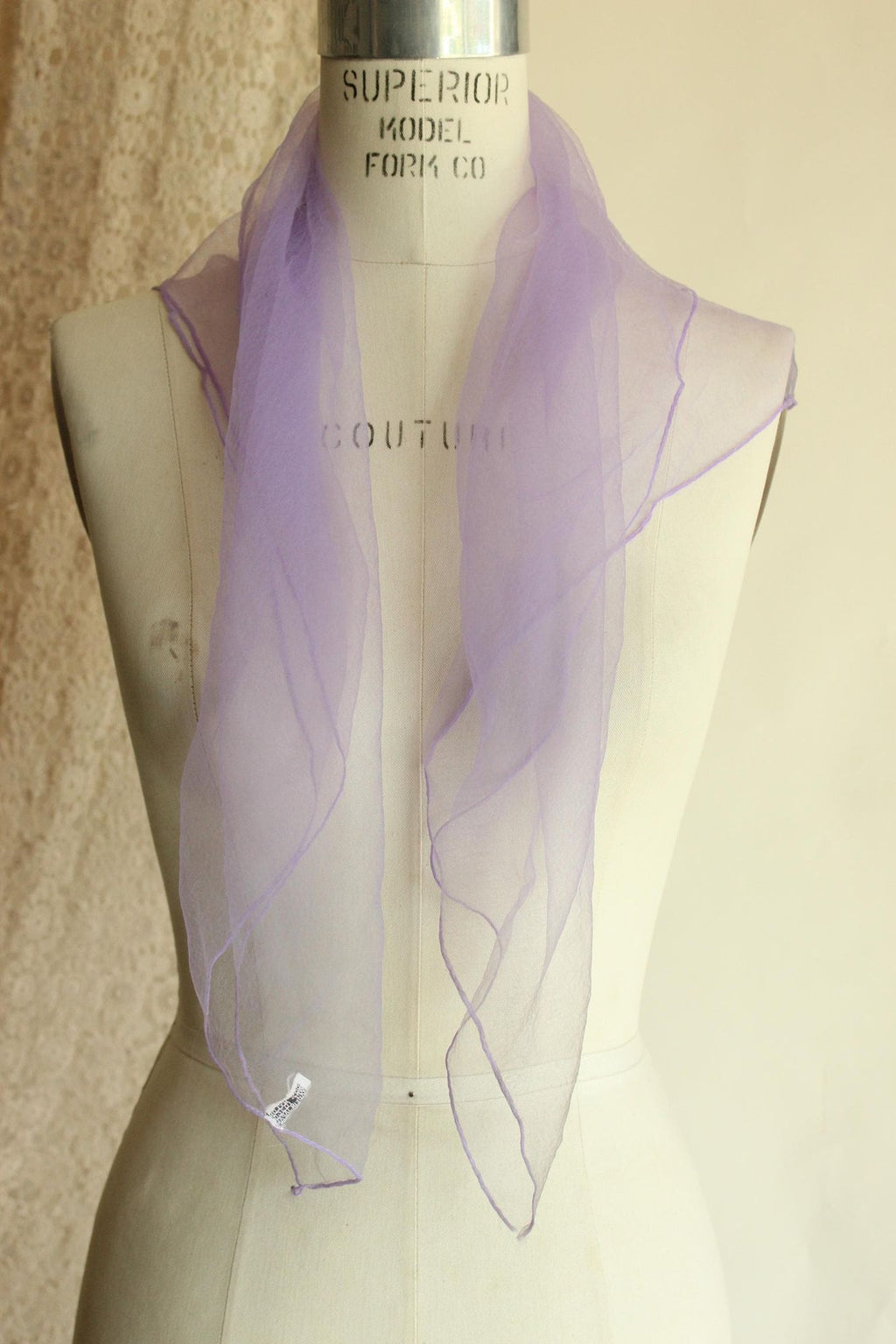 Vintage 1950s 1960s Scarf, Victor Handal Purple Nylon Chiffon Square Wrap, Made in Japan