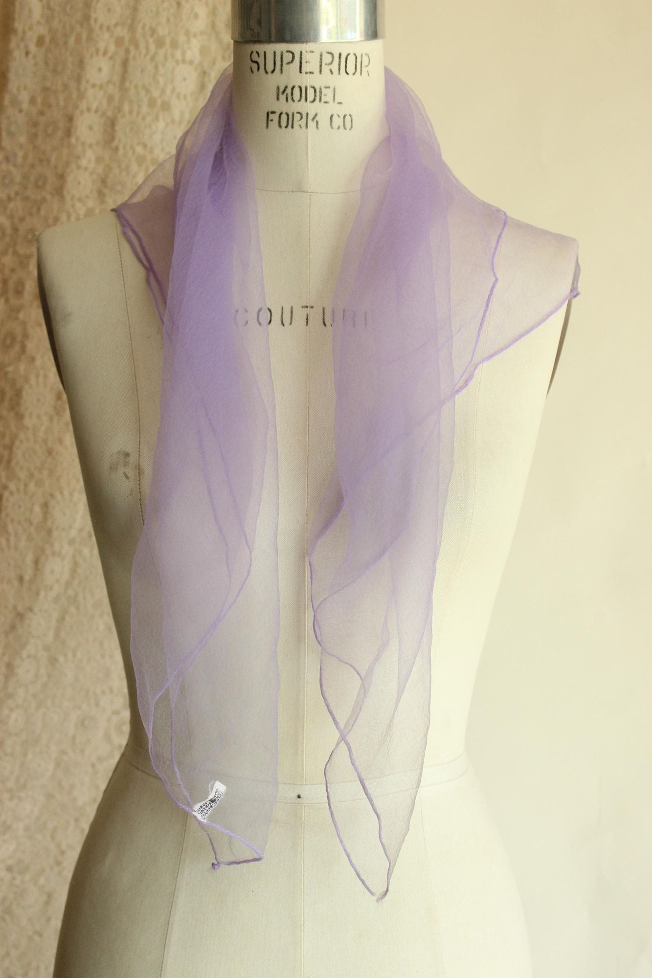 Vintage 1950s 1960s Scarf, Victor Handal Purple Nylon Chiffon Square Wrap, Made in Japan