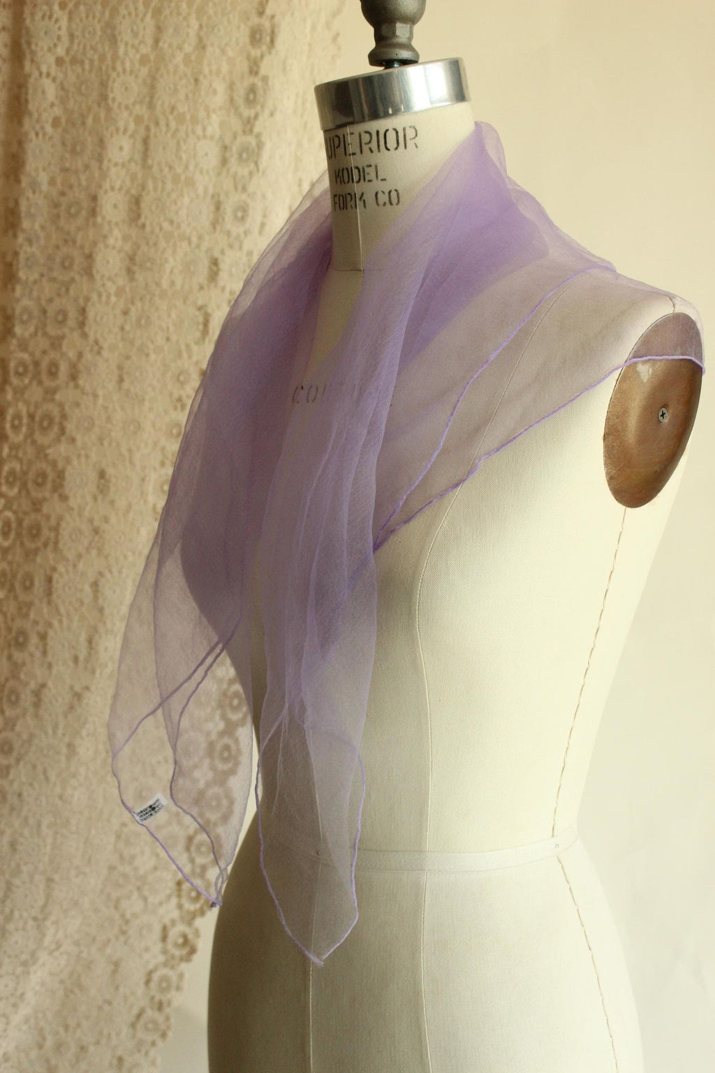 Vintage 1950s 1960s Scarf, Victor Handal Purple Nylon Chiffon Square Wrap, Made in Japan