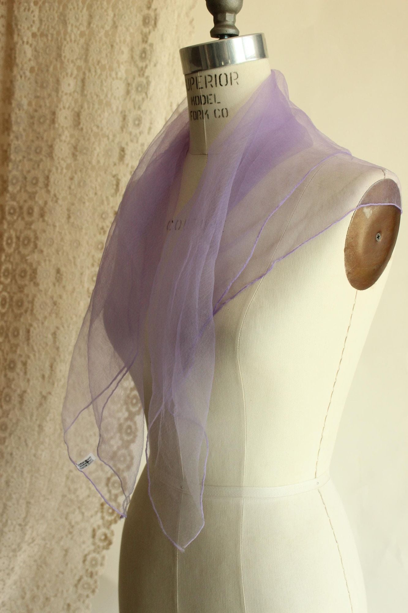 Vintage 1950s 1960s Scarf, Victor Handal Purple Nylon Chiffon Square Wrap, Made in Japan