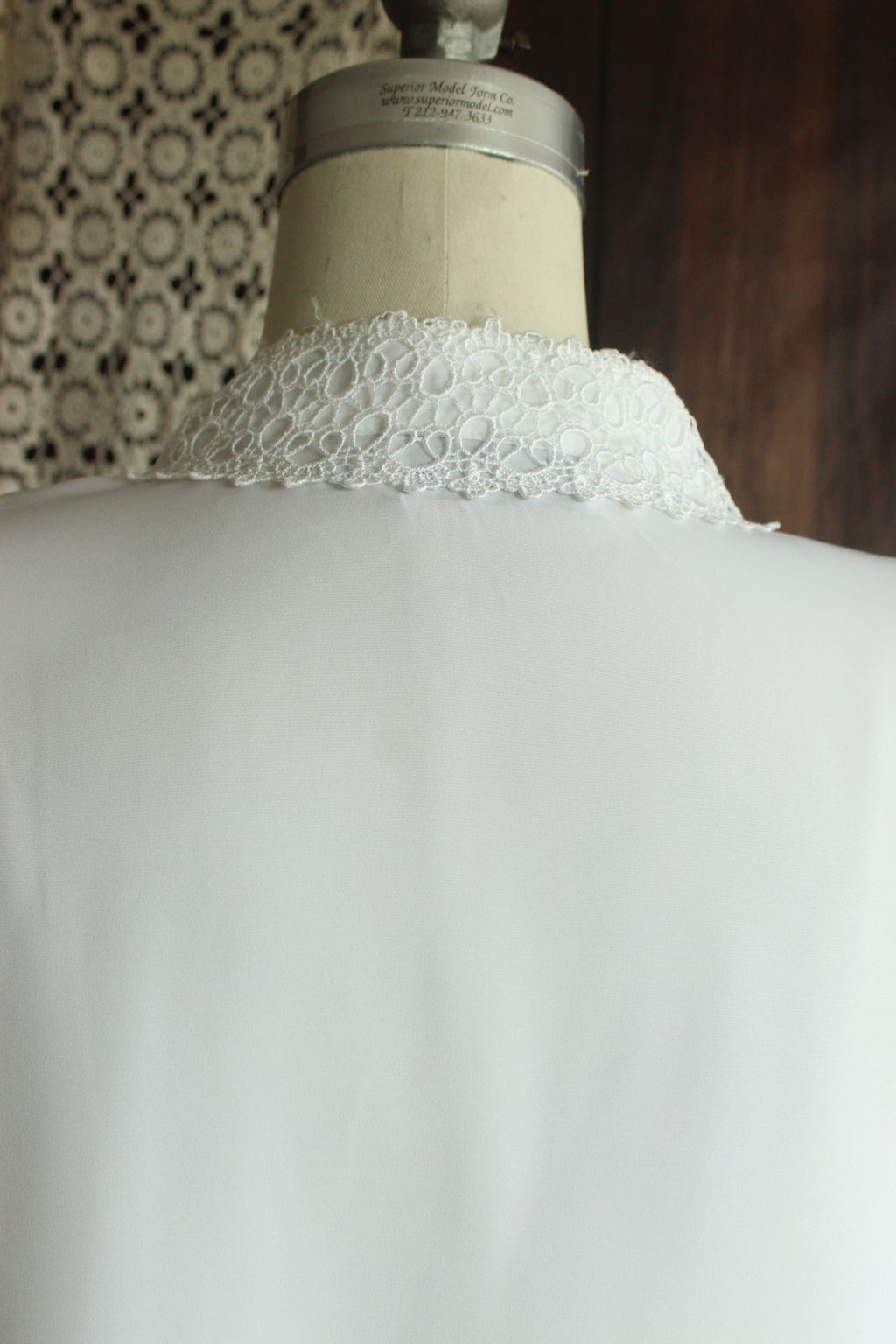 Vintage 1980s 1990s Volup K.C. Studio White Button Down Blouse with Lace Trim