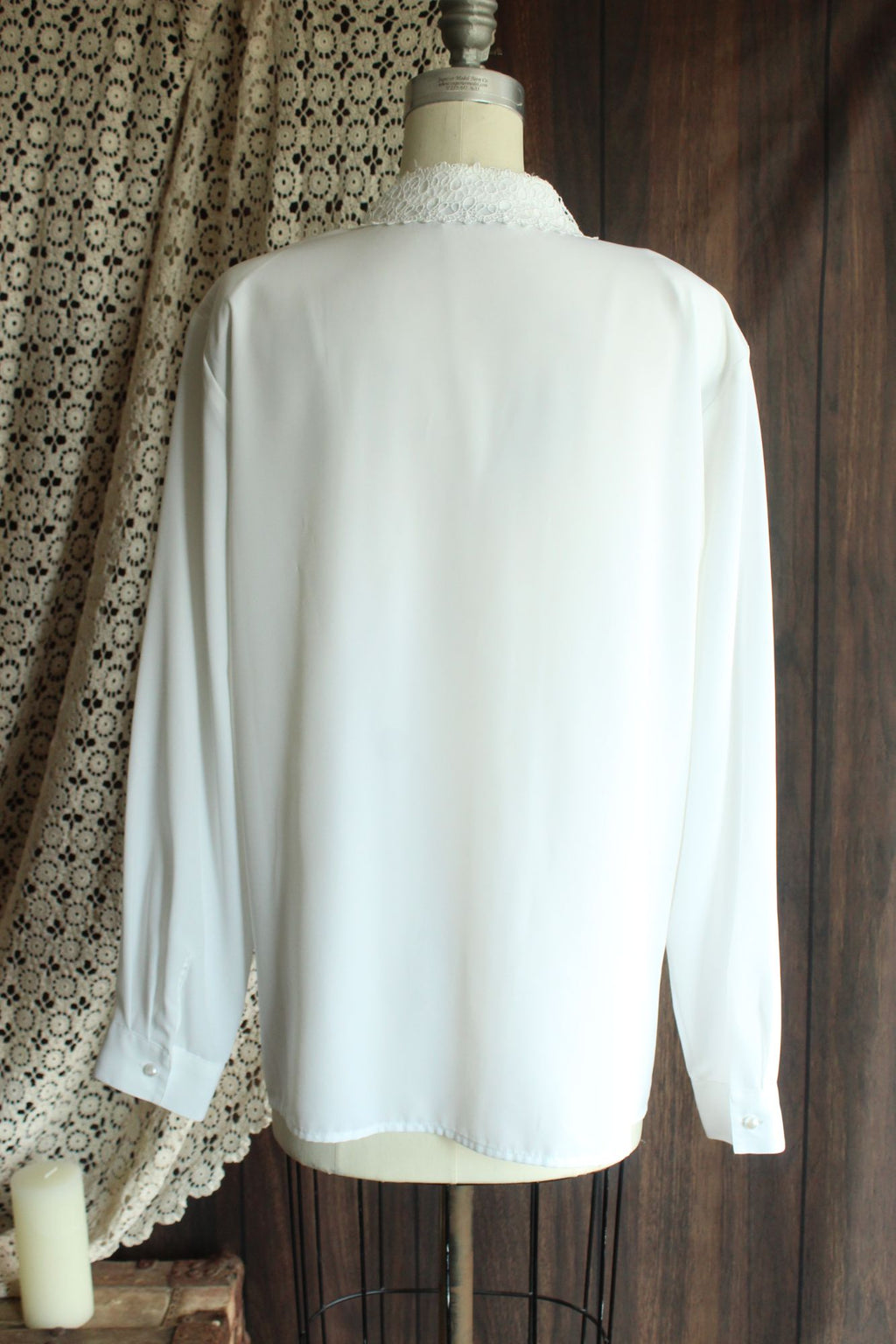 Vintage 1980s 1990s Volup K.C. Studio White Button Down Blouse with Lace Trim